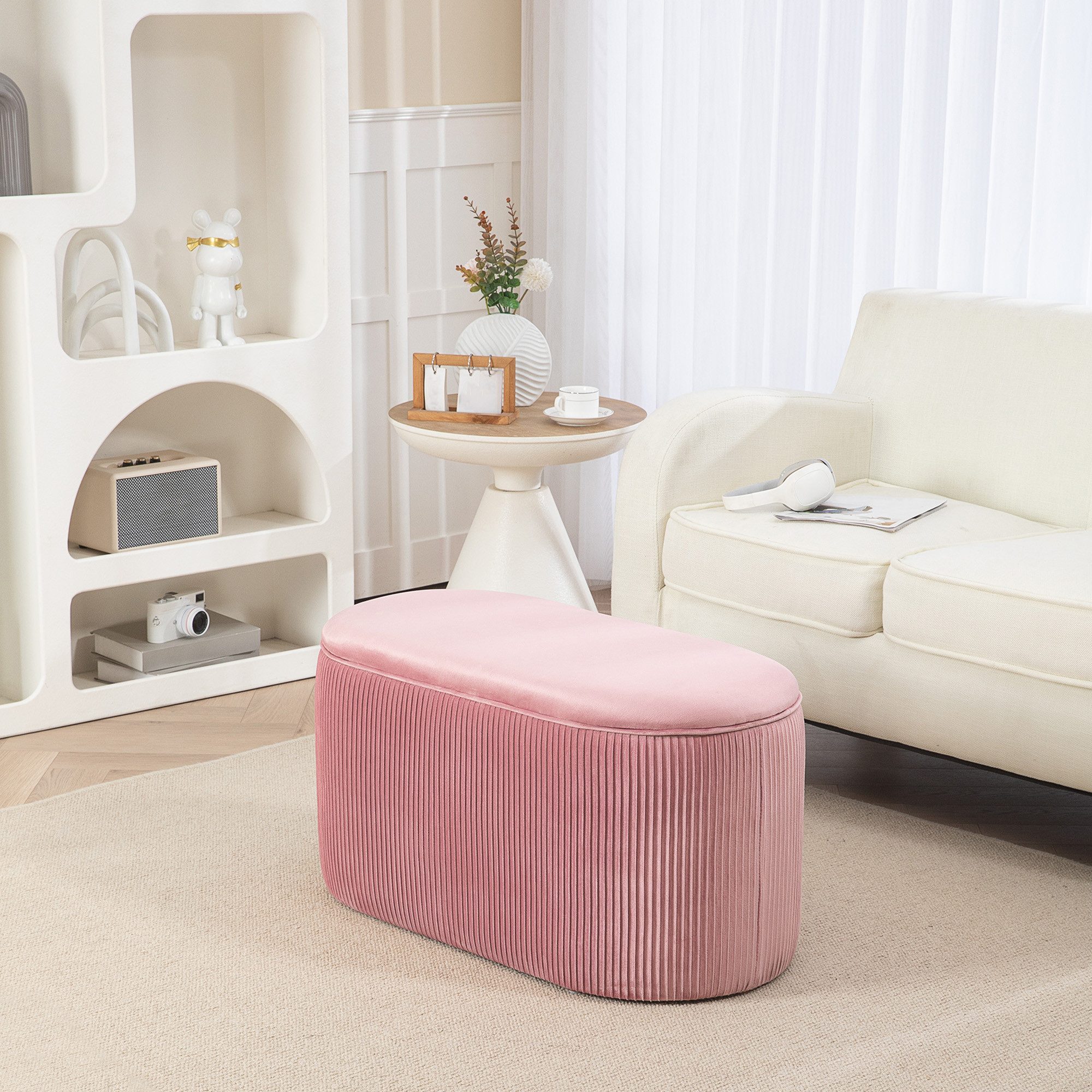 HOMCOM Sitzbank Polsterbank mit Stauraum französische Stil Samt elegant (Aufbewahrungsbank, 1-St., Truhenbank), Rosa 81 x 40 x 41 cm