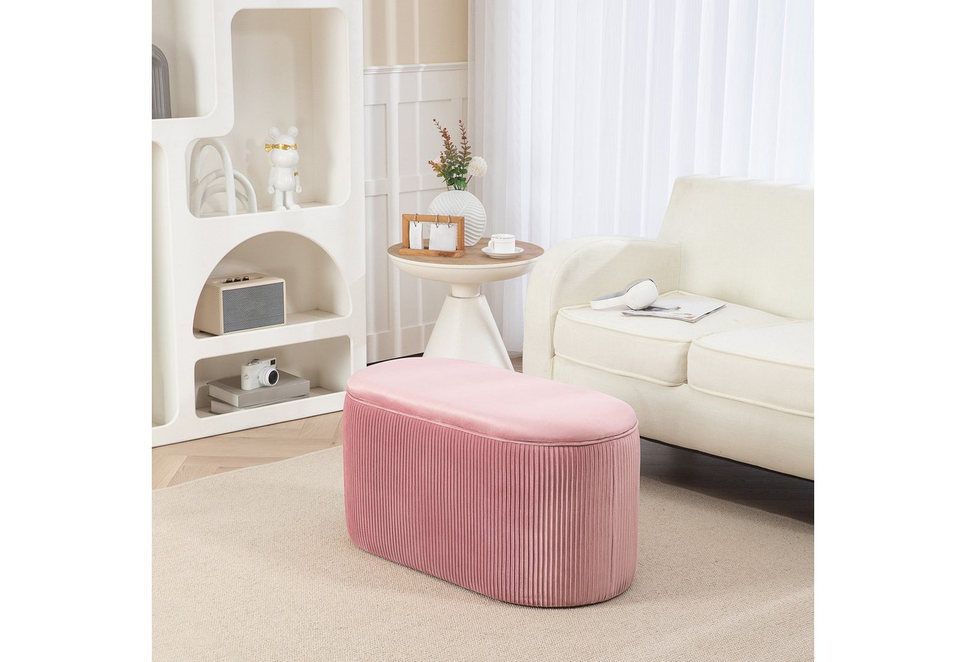 HOMCOM Sitzbank Polsterbank mit Stauraum französische Stil Samt elegant (Aufbewahrungsbank, 1-St., Truhenbank), Rosa 81 x 40 x 41 cm