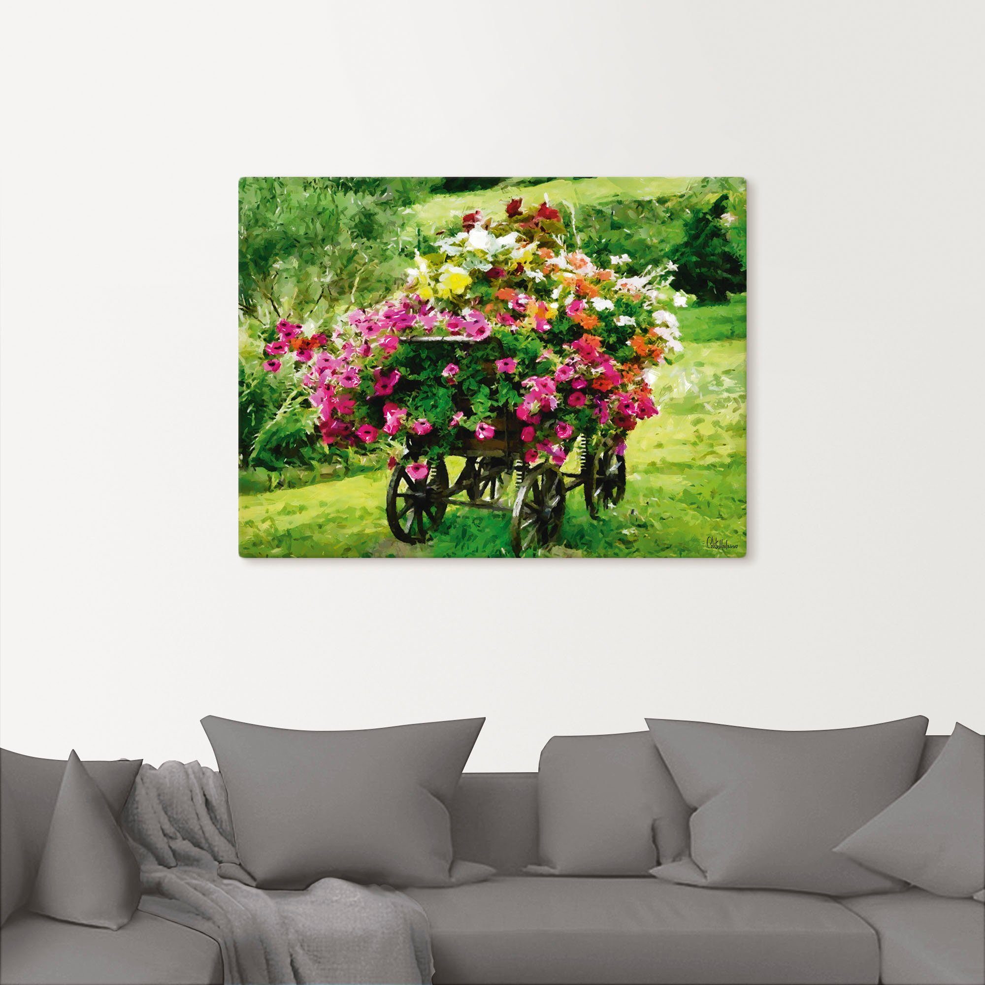Artland Leinwandbild Kutsche mit Blumen, Blumenbilder (1 St), auf Holzrahmen gespannt