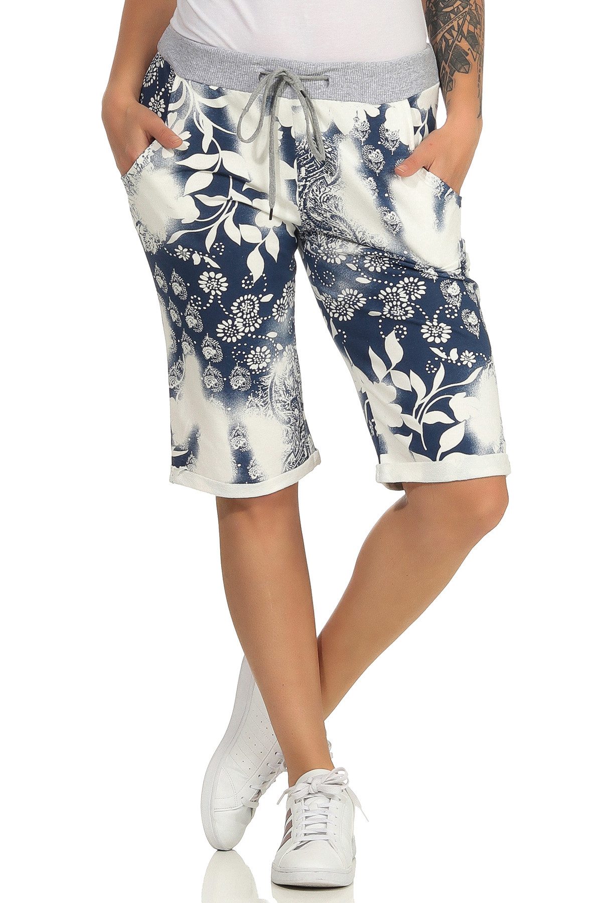 CLEO STYLE Sweatbermudas Sweat Bermuda 9 Beige Blume – Bild 3 von 5