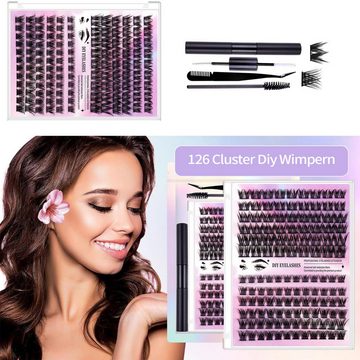 MAGICSHE Einzelwimpern 126 Falsche Wimpern Set,Natürlichedichte, Kunstwimpern,Einzelne Wimpern Extensions mit Wimpernkleber