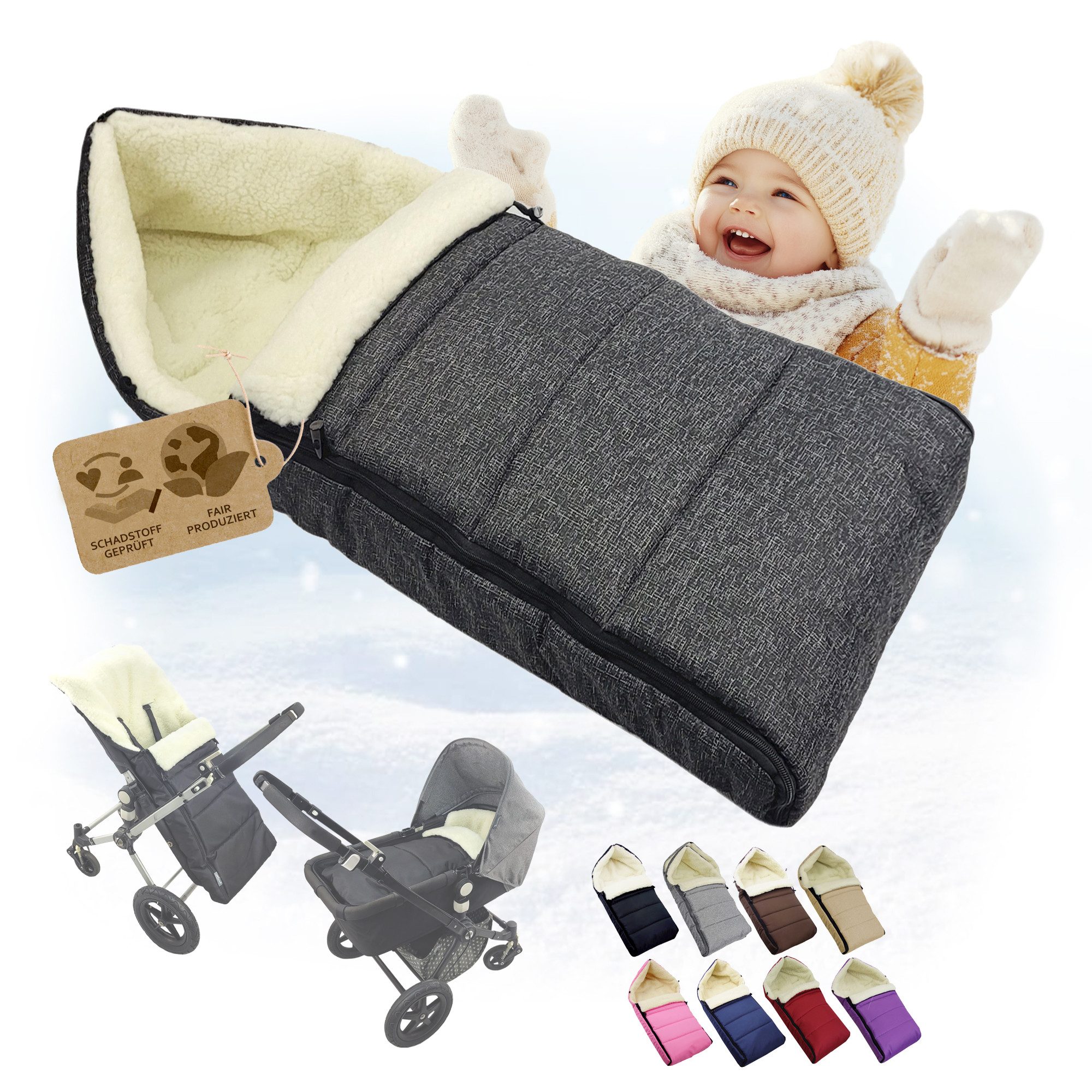 BambiniWelt by Rafael K. Fußsack Winterfußsack Babyfußsack Fußsack Kinderwagen Wolle 108cm LINIERT, universal von BambiniWelt by Rafael K.