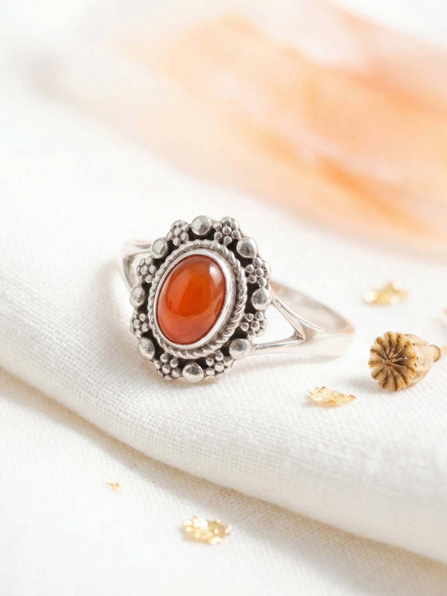 mantraroma Silberring BUKUR aus 925 Silber mit Karneol (Ring mit Schmuckbeu günstig online kaufen