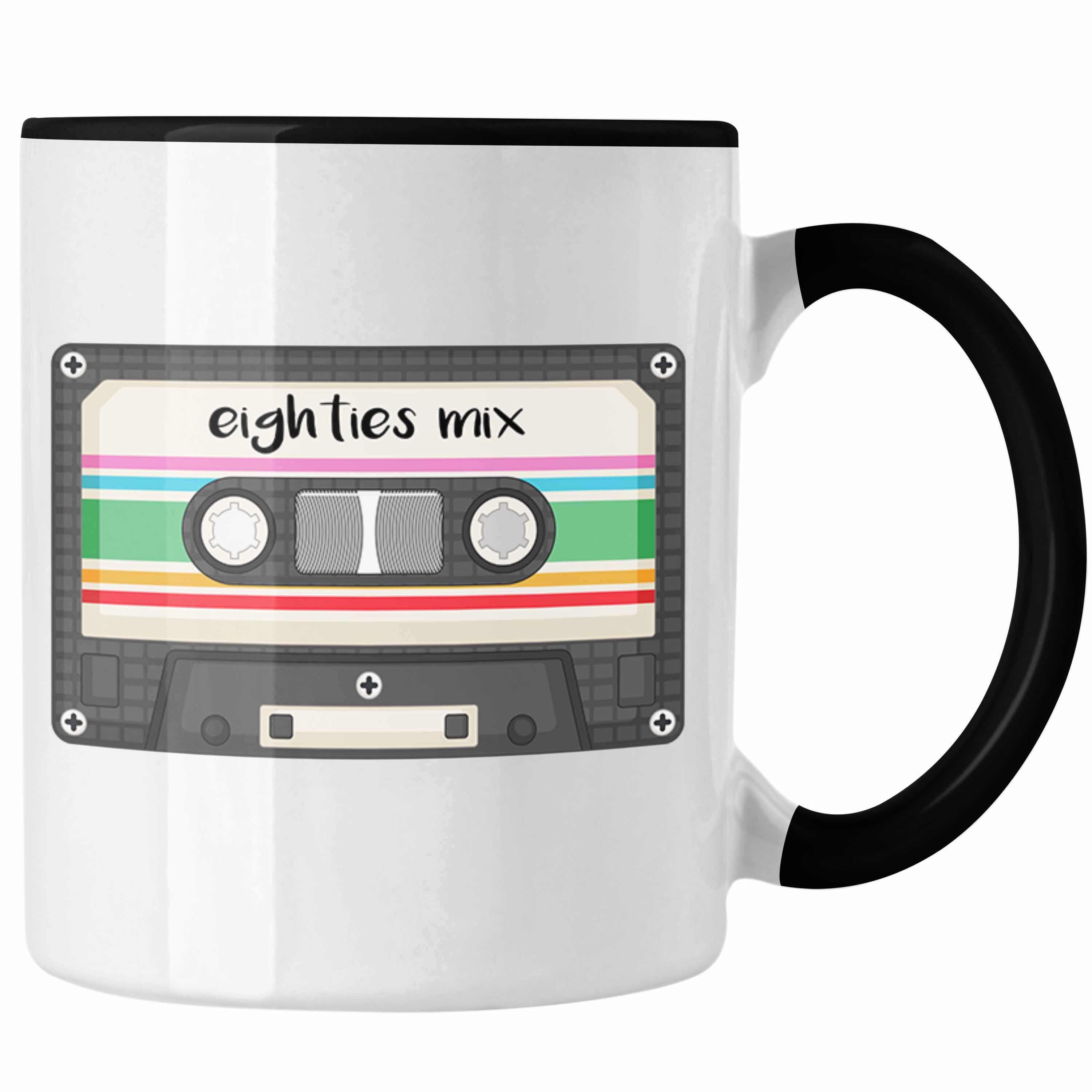 Trendation Tasse Lustige Tasse "80er Jahre Eighties Mix Kassette" Geschenk für Nostalgi Schwarz