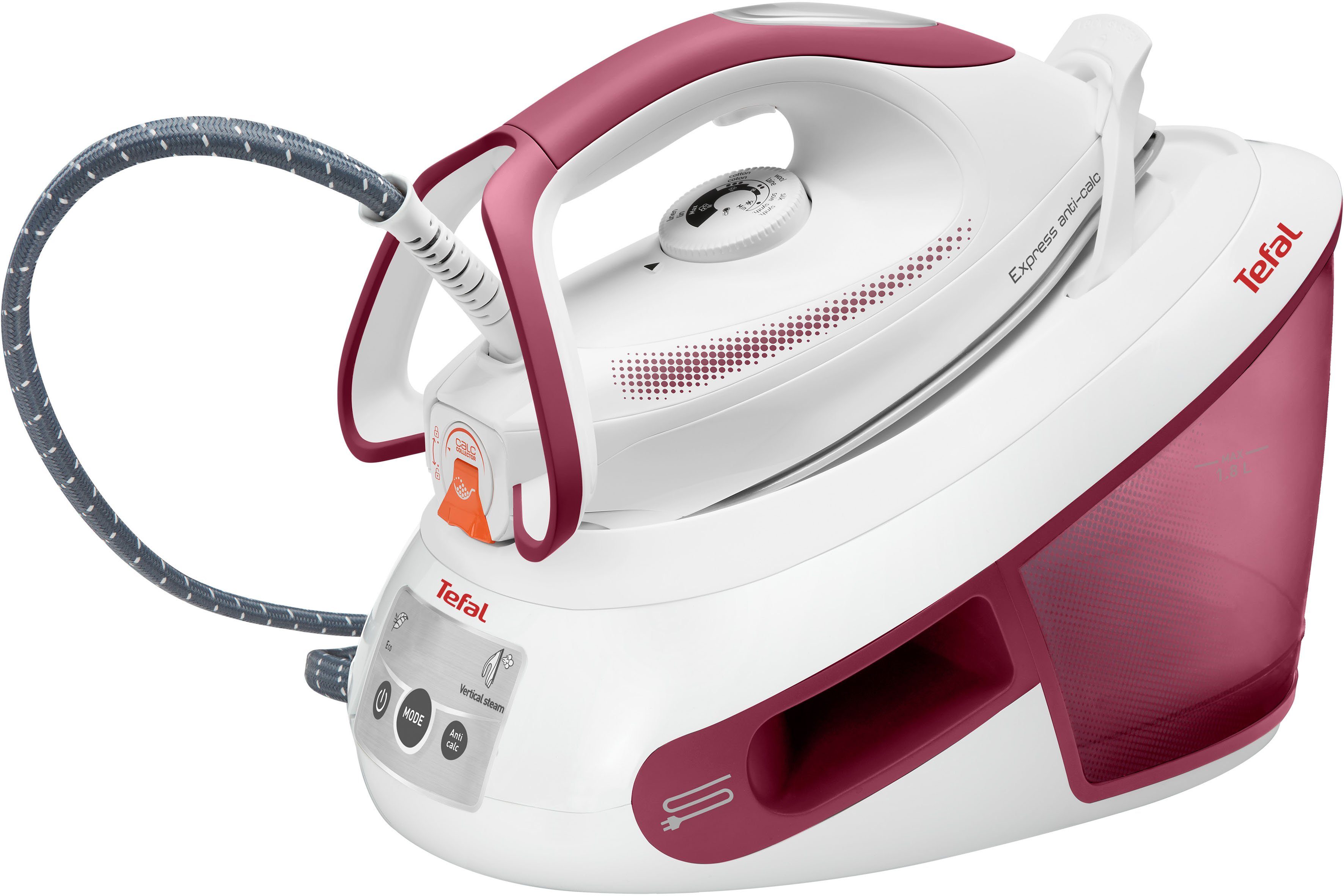 Tefal Dampfbügelstation Express Anti-Calc, 2800 W, 1,8 Liter Wassertank, Anti-Kalk-Kollektor, 1800 ml Wassertank, 2800 W, Dauerdampfmenge 120 g/Min, Dampfstoß 400 g/Min, SV8012