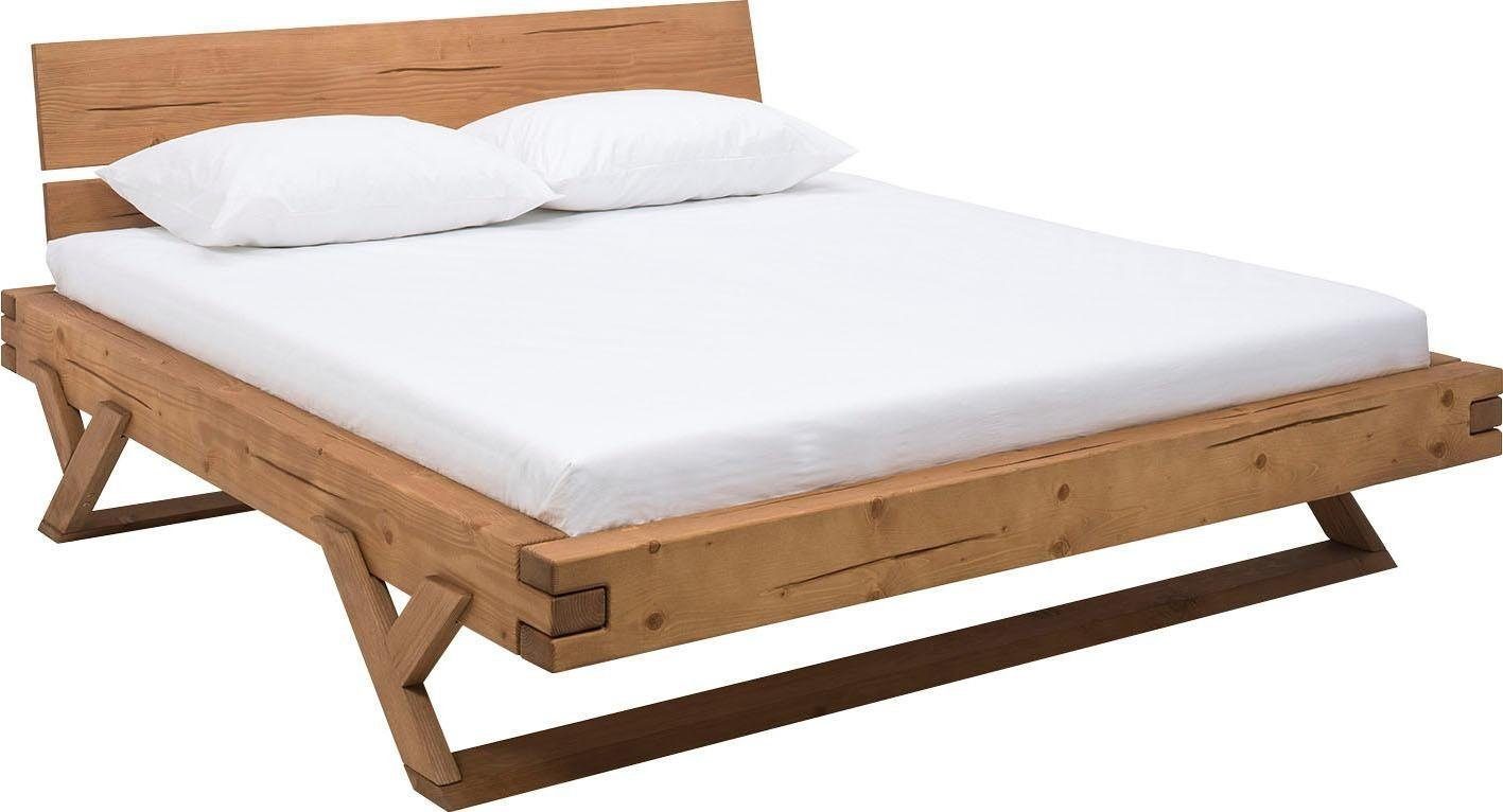 SalesFever Massivholzbett Eik: Elegantes Bett aus Massivholz, Tradition trifft Moderne: Unikates Balkenbett mit Y-Füßen