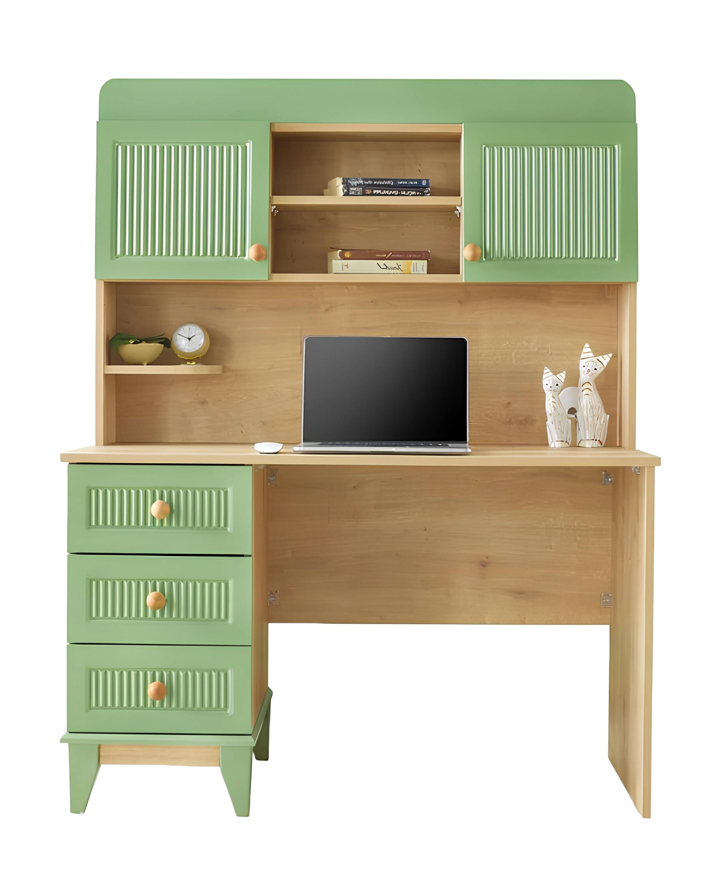 Xlmoebel Schreibtisch Grüner Holztisch mit Regalen für das Kinderzimmer (Schreibtisch, Schreibtisch), Hergestellt in Europa