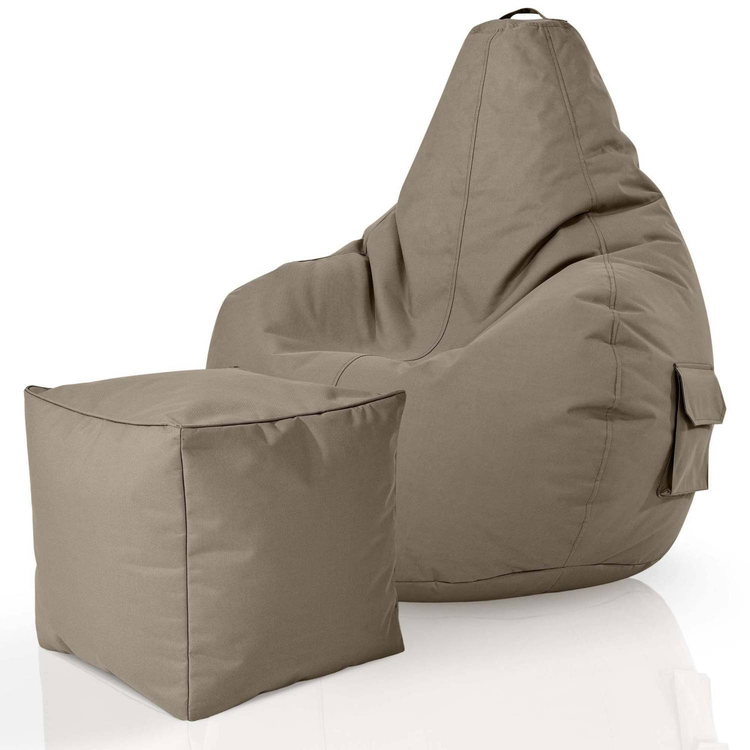 Green Bean Sitzsack Cozy+Cube (2er Set Sitzsack + Hocker - fertig befüllt - robust waschbar schmutzabweisend -, Kinder & Erwachsene Bean Bag Bodenkissen), Lounge Sitzhocker Relax-Sessel Gamer Gamingstuhl Pouf Khaki
