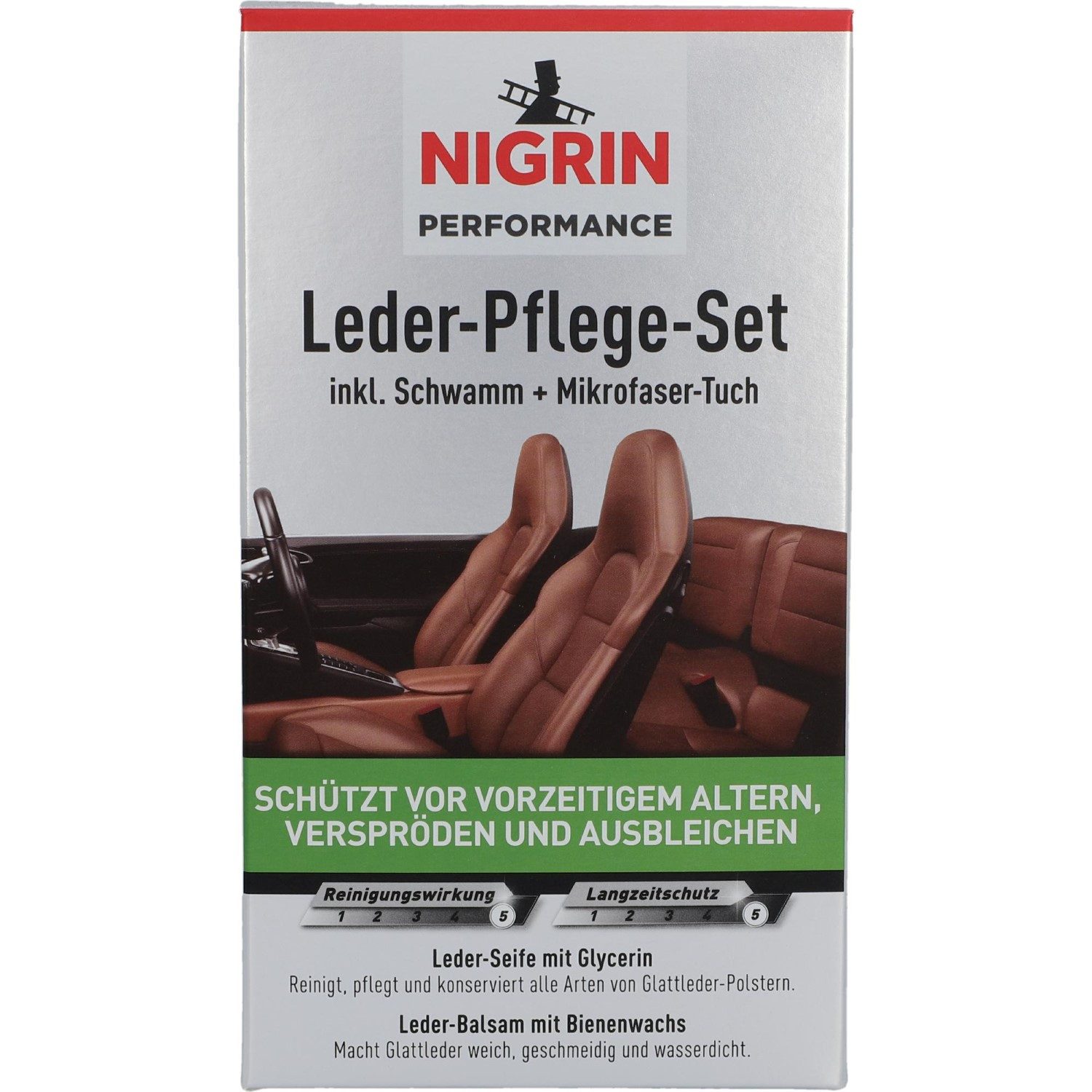 NIGRIN Performance Leder-Pflege-Set Seife & Balsam Lederpflege (Set), Leder-Seife Leder-Balsam Reiniger Auto-Sitze Leder-Sitz Langlebig