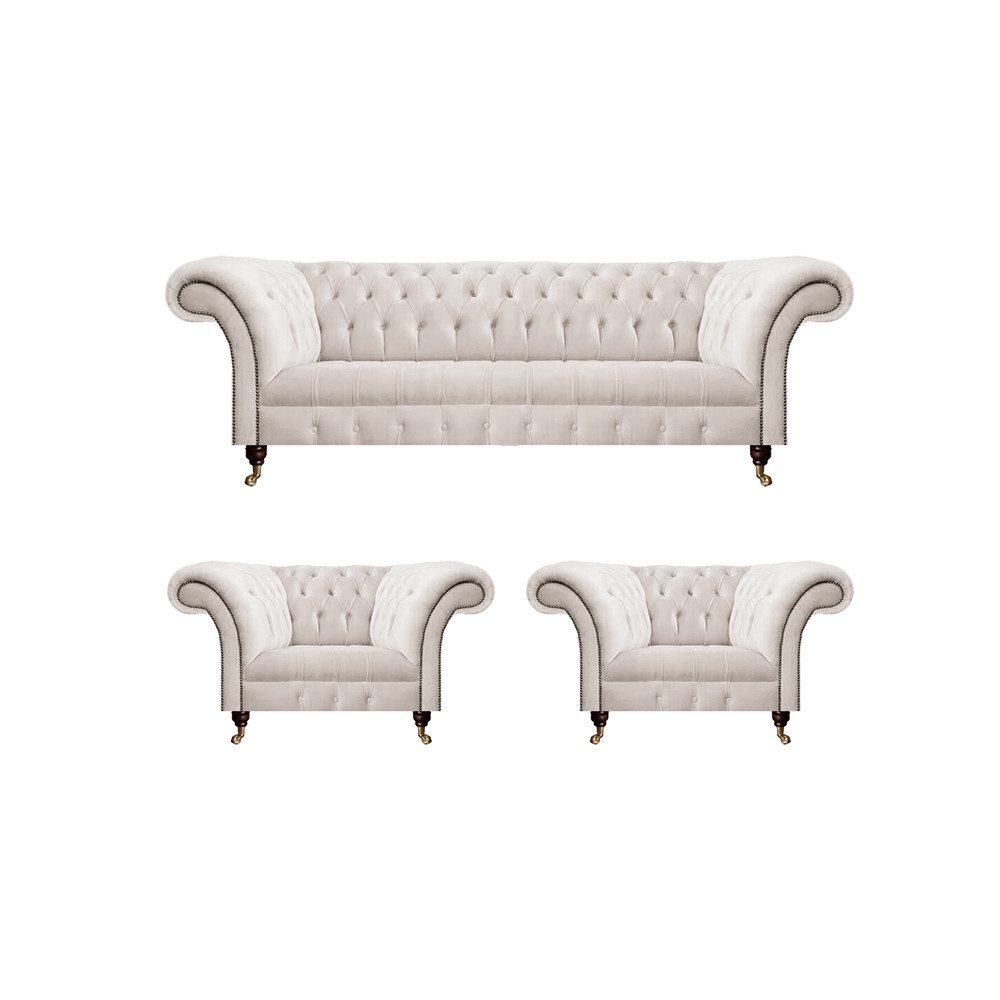JVmoebel Chesterfield-Sofa Weiß Polstermöbel Sofagarnitur Luxus Sofas Set Möbel Sitz Sessel, 3 Teile, Made in Europa