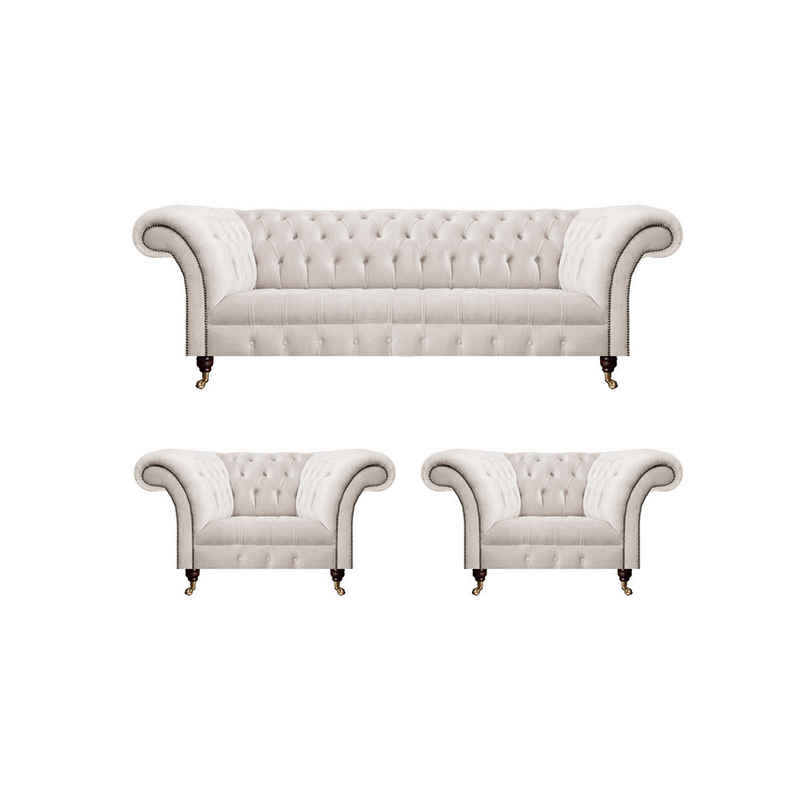 JVmoebel Chesterfield-Sofa Weiß Polstermöbel Sofagarnitur Luxus Sofas Set Möbel Sitz Sessel, 3 Teile, Made in Europa