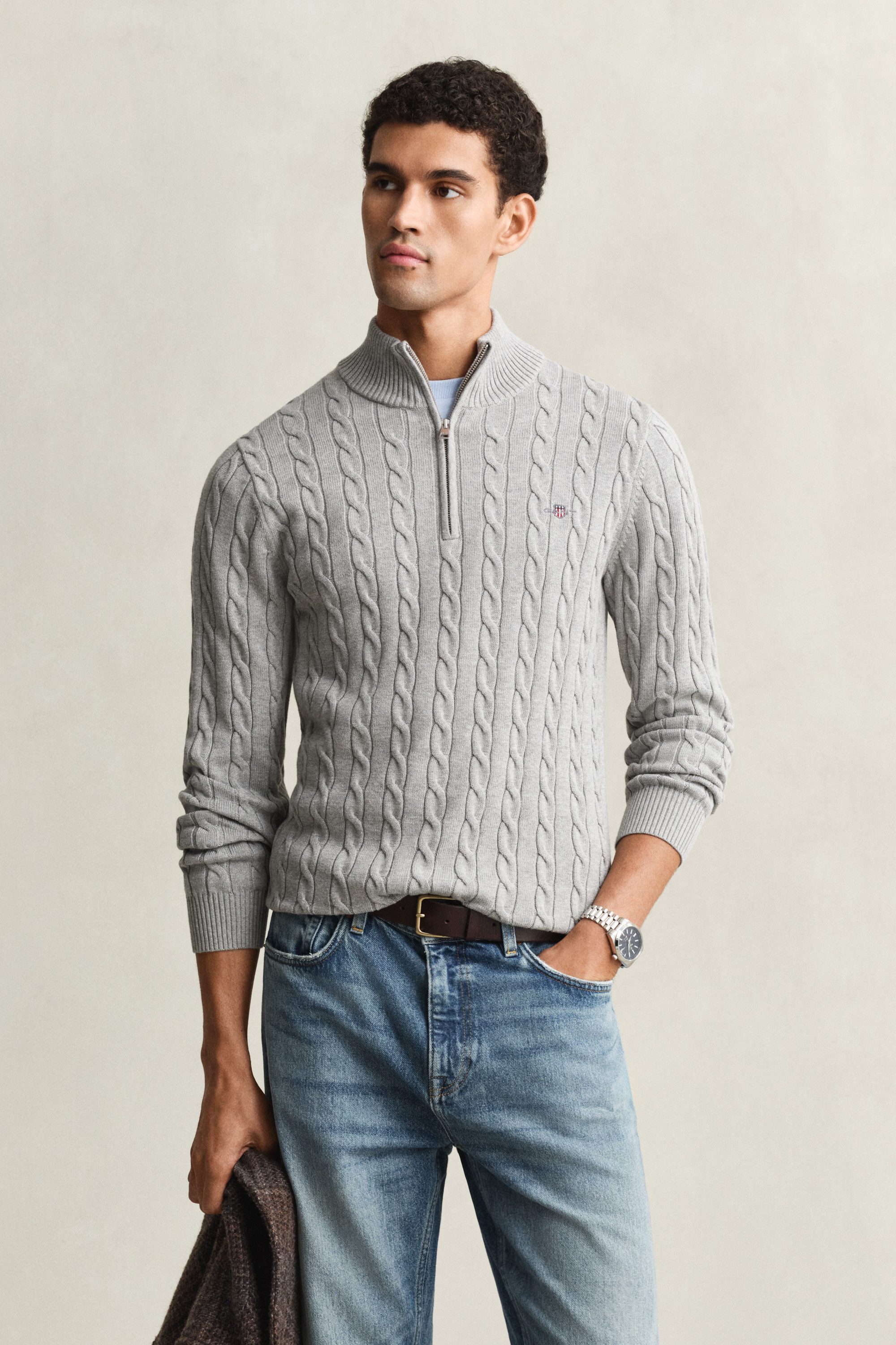Gant Strickpullover COTTON CABLE HALF ZIP Mit Rundhalsausschnitt