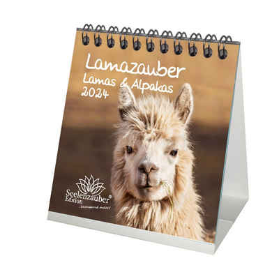 Seelenzauber Tischkalender Lamazauber Kalender für 2024 Format 10cm x 10cm Lama Alpaka - Seelenza