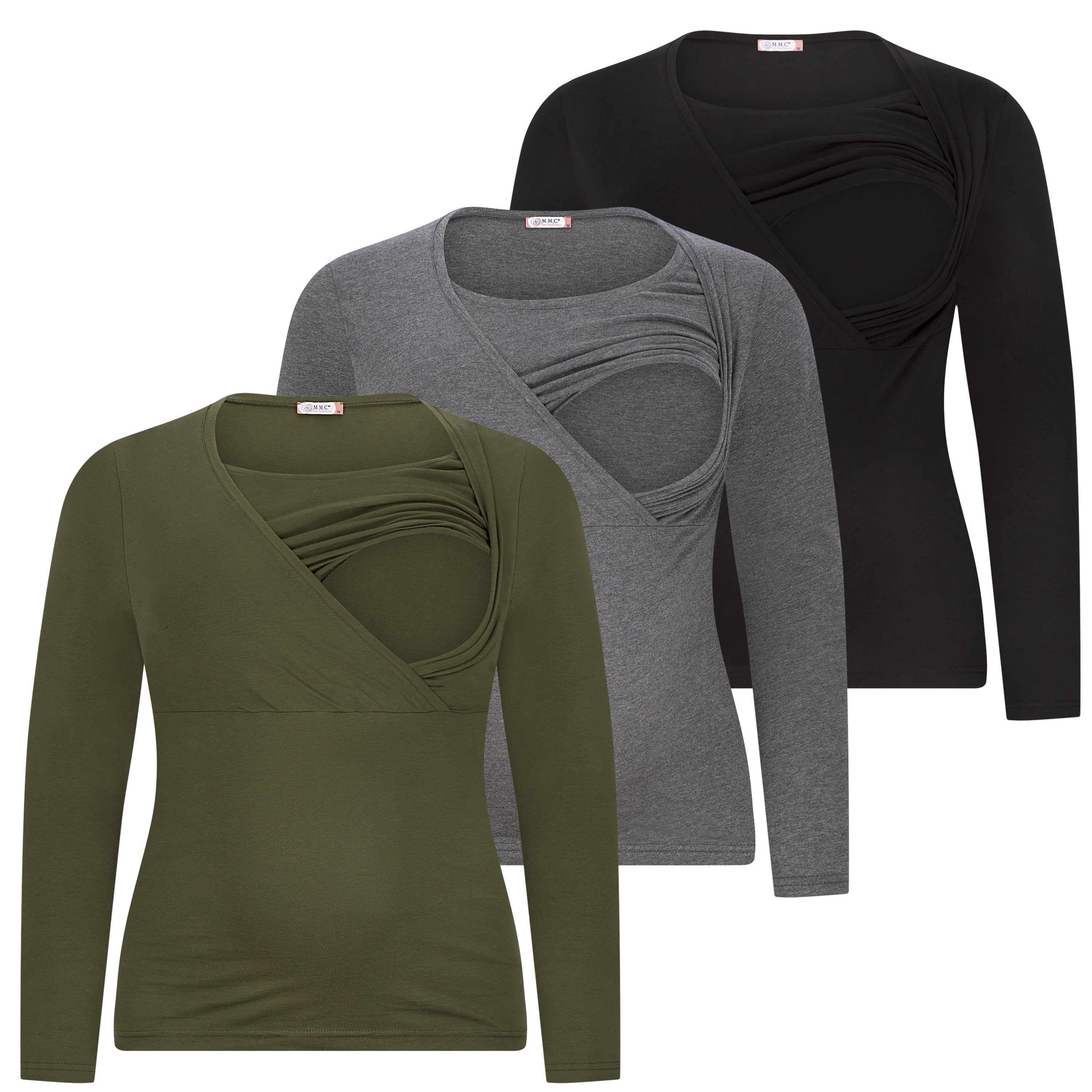 M.M.C. Stillshirt Langarm Umstandsshirt 3er Set Stillmode (3-tlg) Umstandsmode