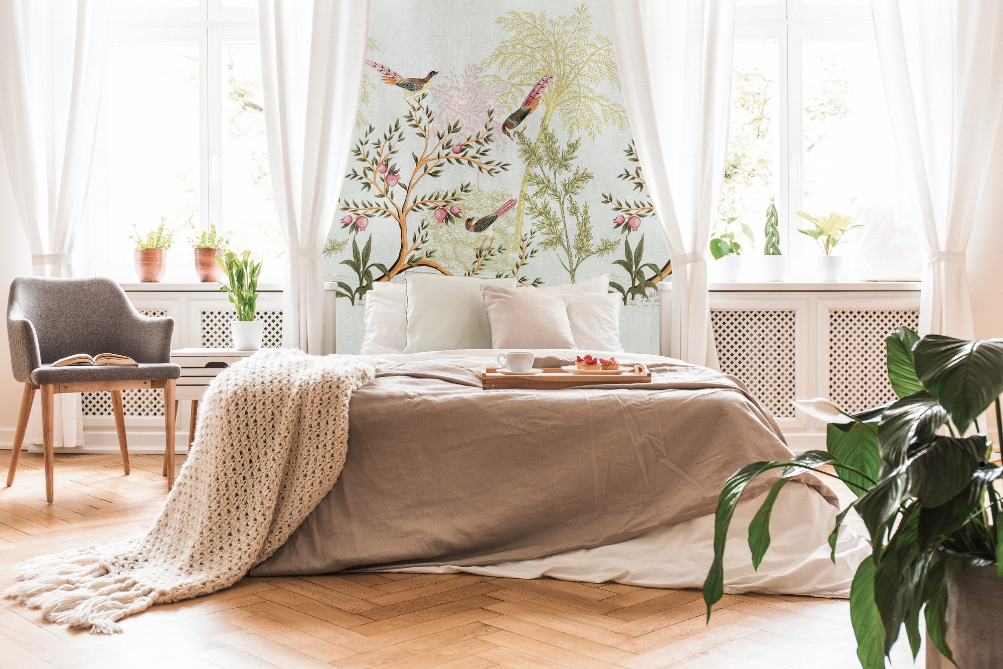 living walls Fototapete THE WALL III Vogel Tapete Motivtapete Tiere Vögel, glatt, matt, (1 St), Vliestapete floral für Schlafzimmer Küche Wohnzimmer Vogel Design Flur