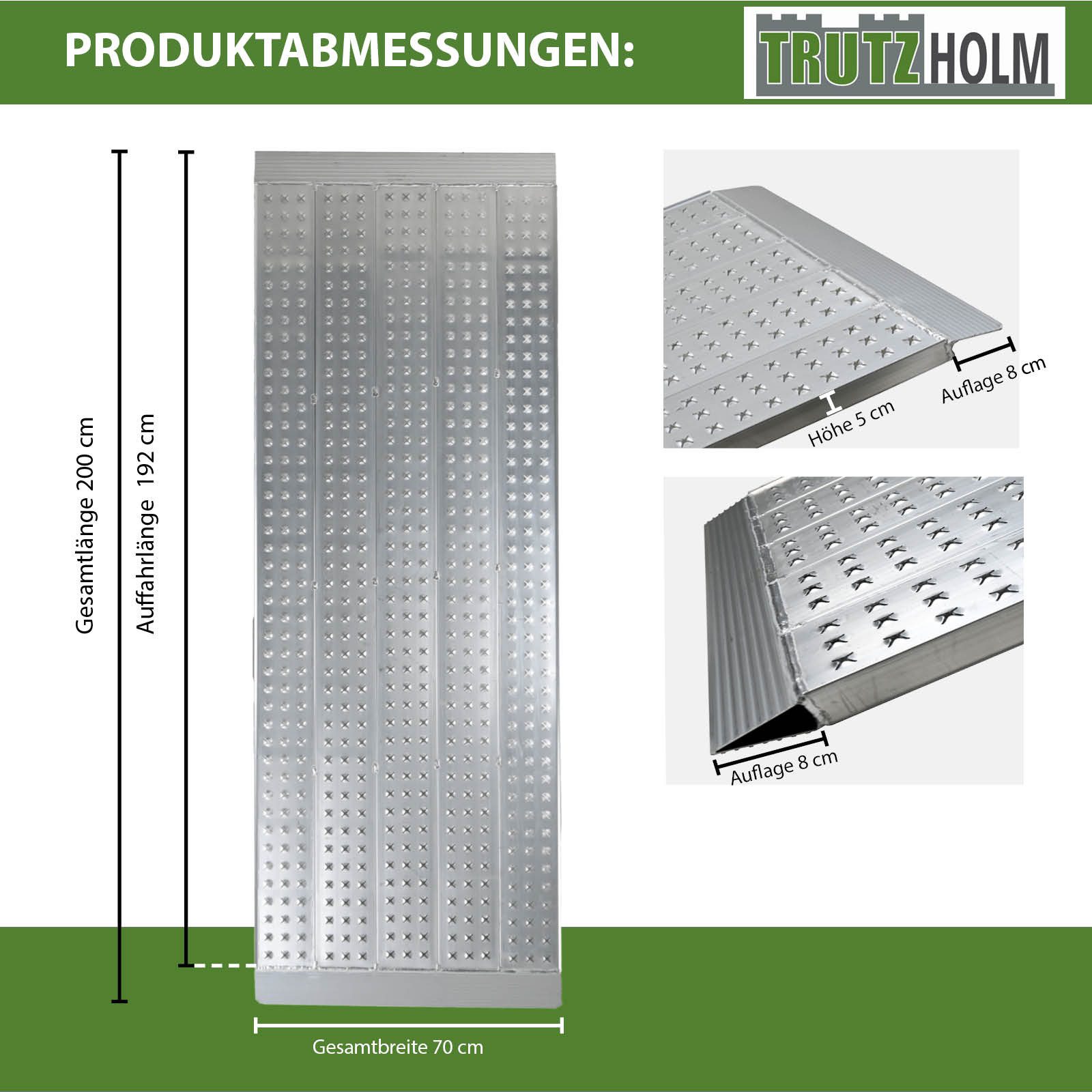 TRUTZHOLM Auffahrrampe leichte Ausführung 200x70 cm Traglast 270kg Alu grau Verladerampe (1-St), profiliert