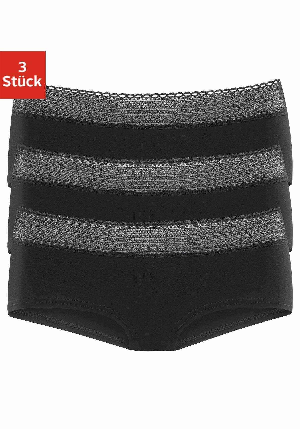 grafischer Baumwoll-Qualität s.Oliver elastischer Panty Spitze mit (Packung, schwarz 3-St) aus