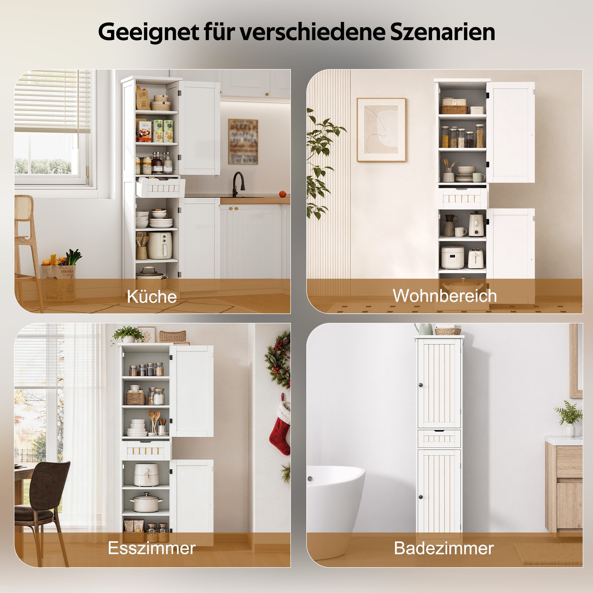 Celya Hochschrank Küchenschrank, 40×30×170 cm, mit 2 Türen und 1 Schublade (mit verstellbaren Einlegeböden für flexible Aufbewahrung) Geeignet für Küche, Esszimmer oder Wohnzimmer