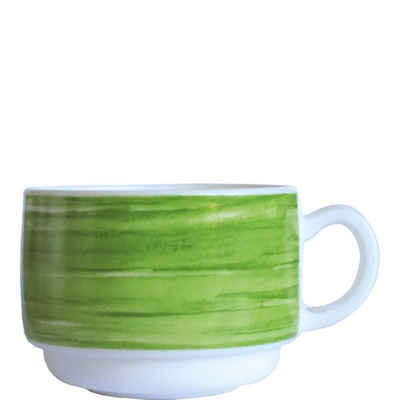 Arcoroc Tasse Brush Green, Opal, Obertasse Kaffeetasse stapelbar 190ml Opal Grün 12 Stück