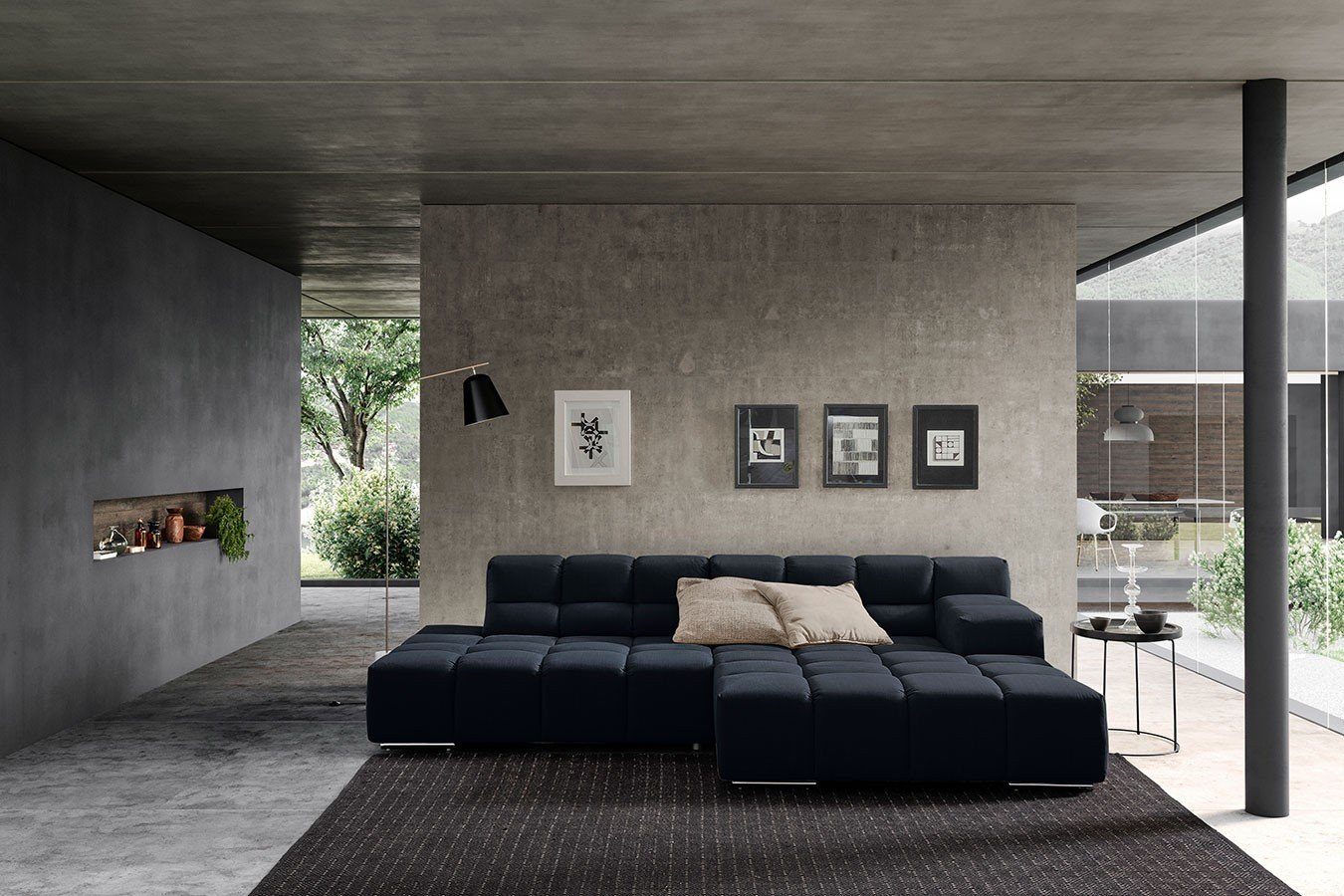 Cube Stoff Big-Sofa Ecksofa daslagerhaus dunkelblau living