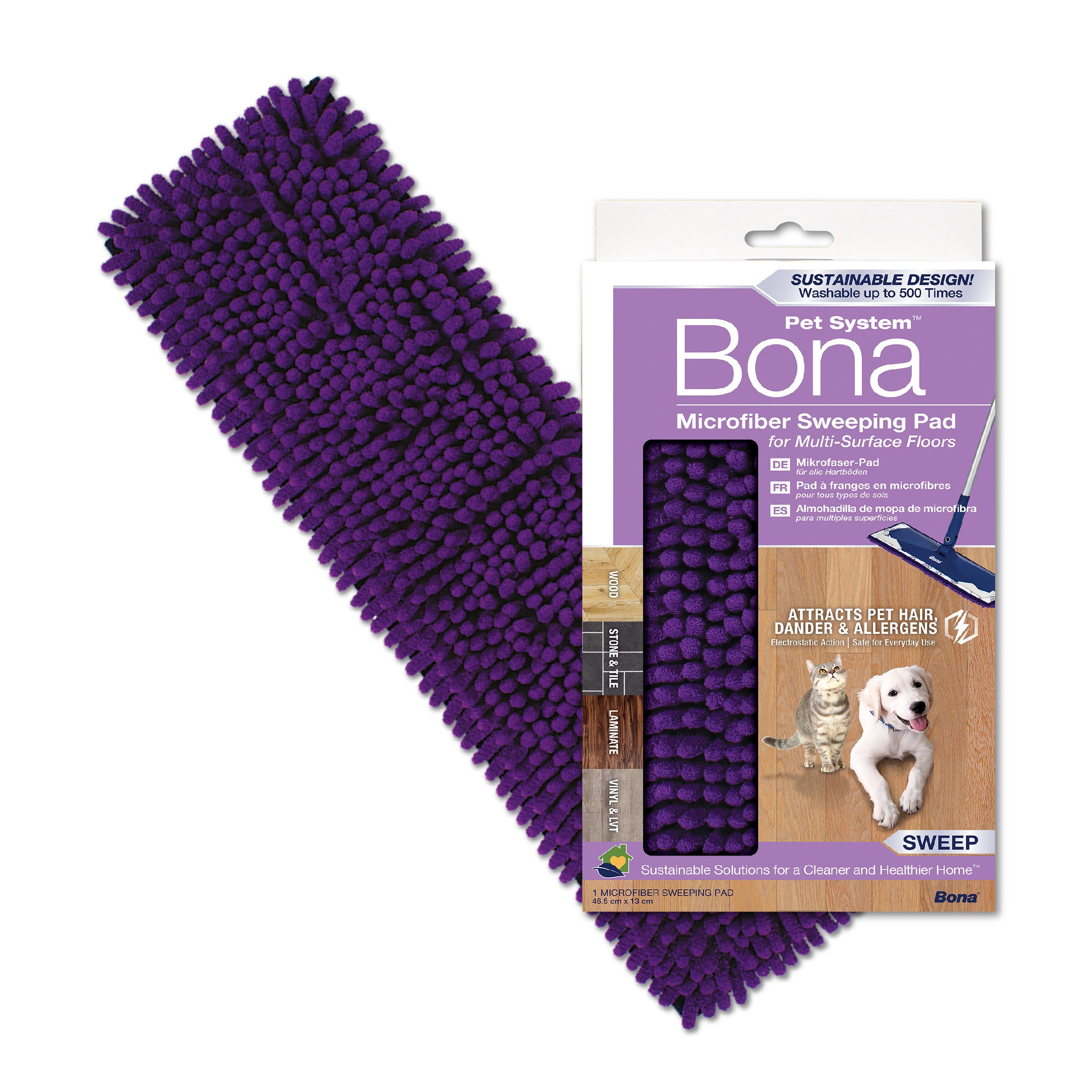 Bona Pet System Mikrofaser Sweeping Pad Wischbezug (Sweeping-Pad, 14x25 cm, 1-tlg., Maschinenwaschbar, Befestigung mit Klettoberfläche an allen Bona Mopps)