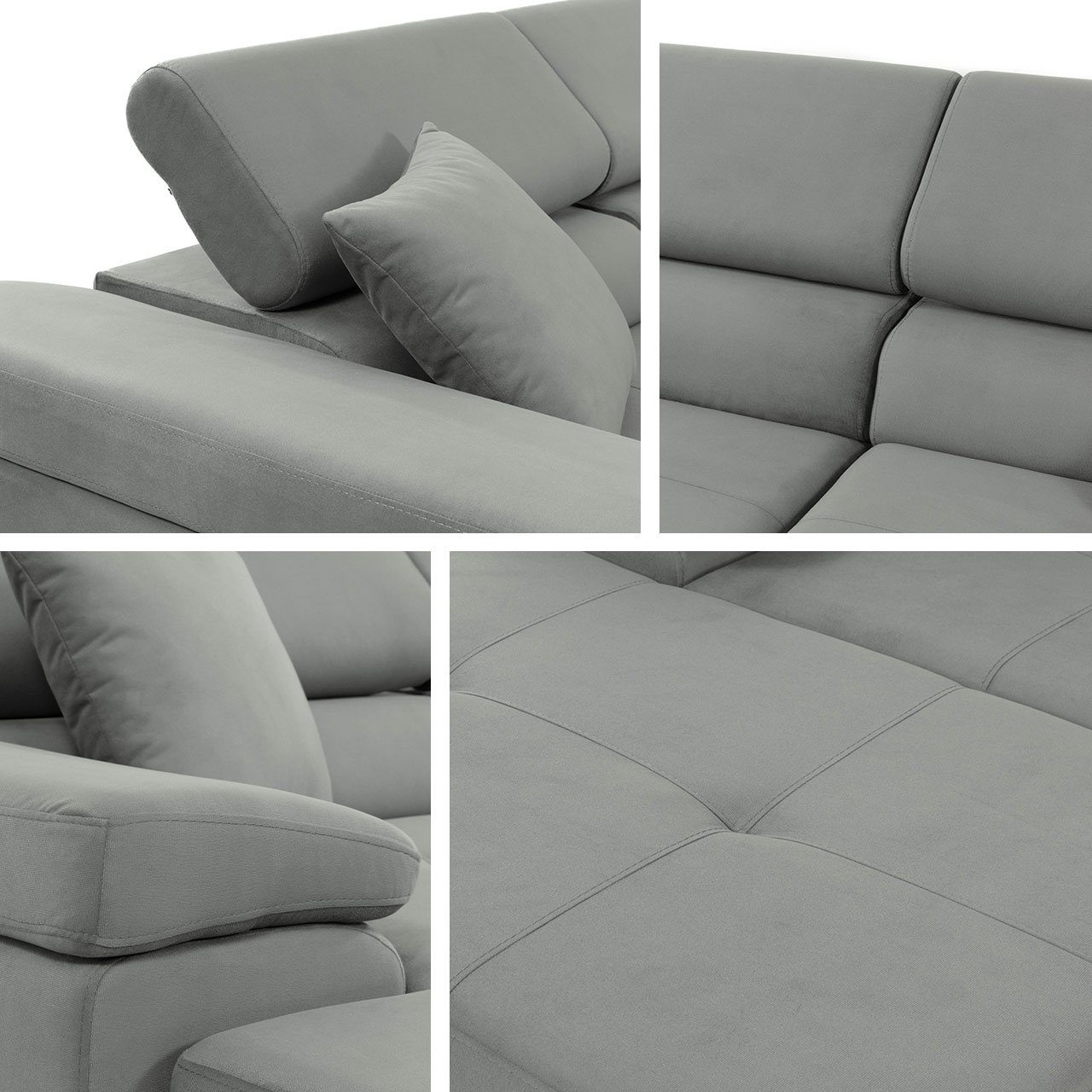 MIRJAN24 Ecksofa Torezio Mini, mit Bettkasten und Schlaffunktion, Einstellbare Kopfstützen, 280x170x70-90 cm