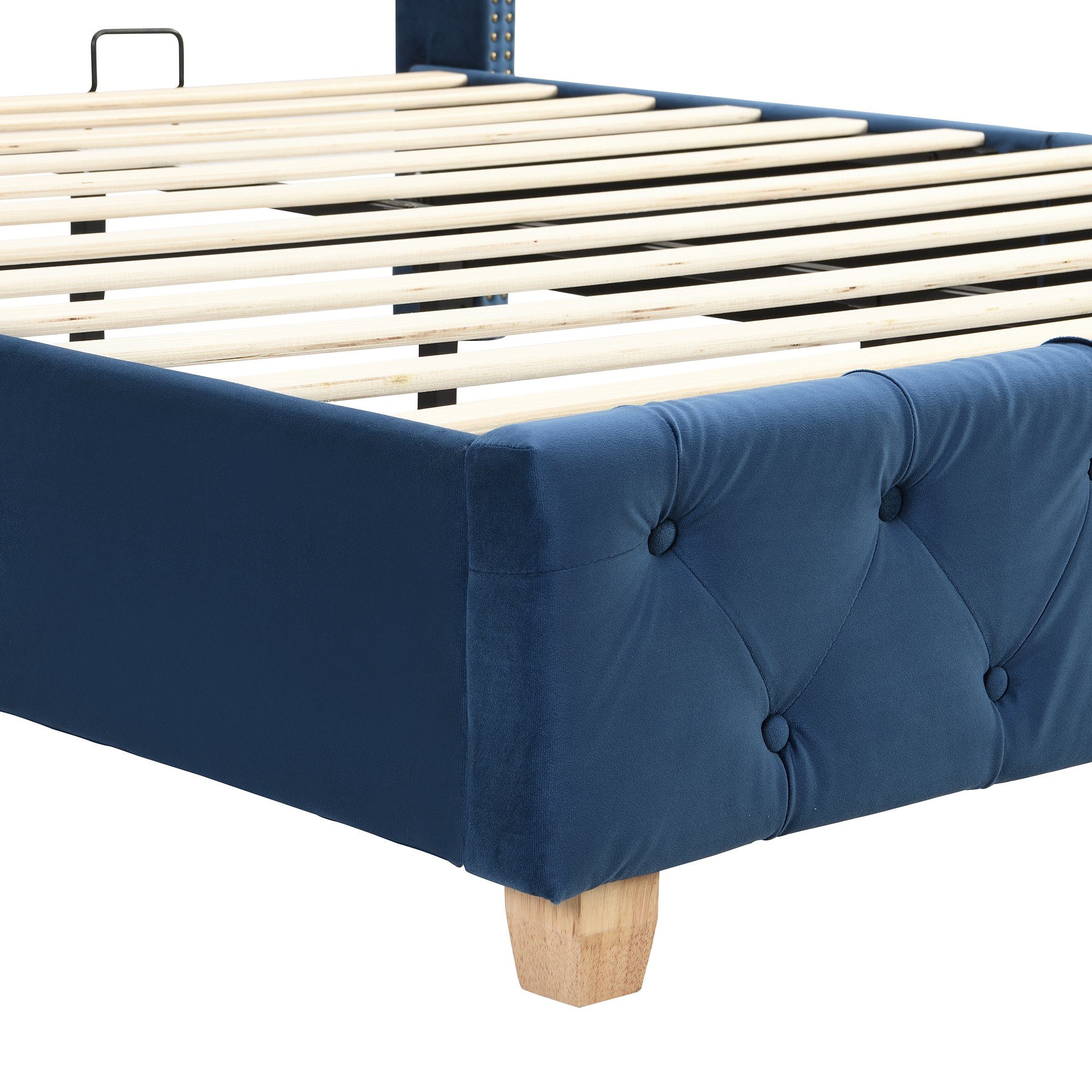 Polsterbett (Doppelbett 160x200cm), mit Lattenrost und Kopfteil in Knopfsteppung, Nietenpolsterung, Samt
