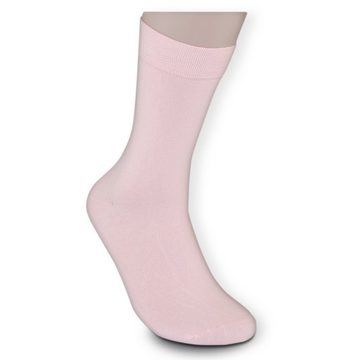 Die Sockenbude Basicsocken KOMFORT (Bund, 5-Paar, weiß rosa orange) mit Piqué-Bund ohne Gummi geringelt