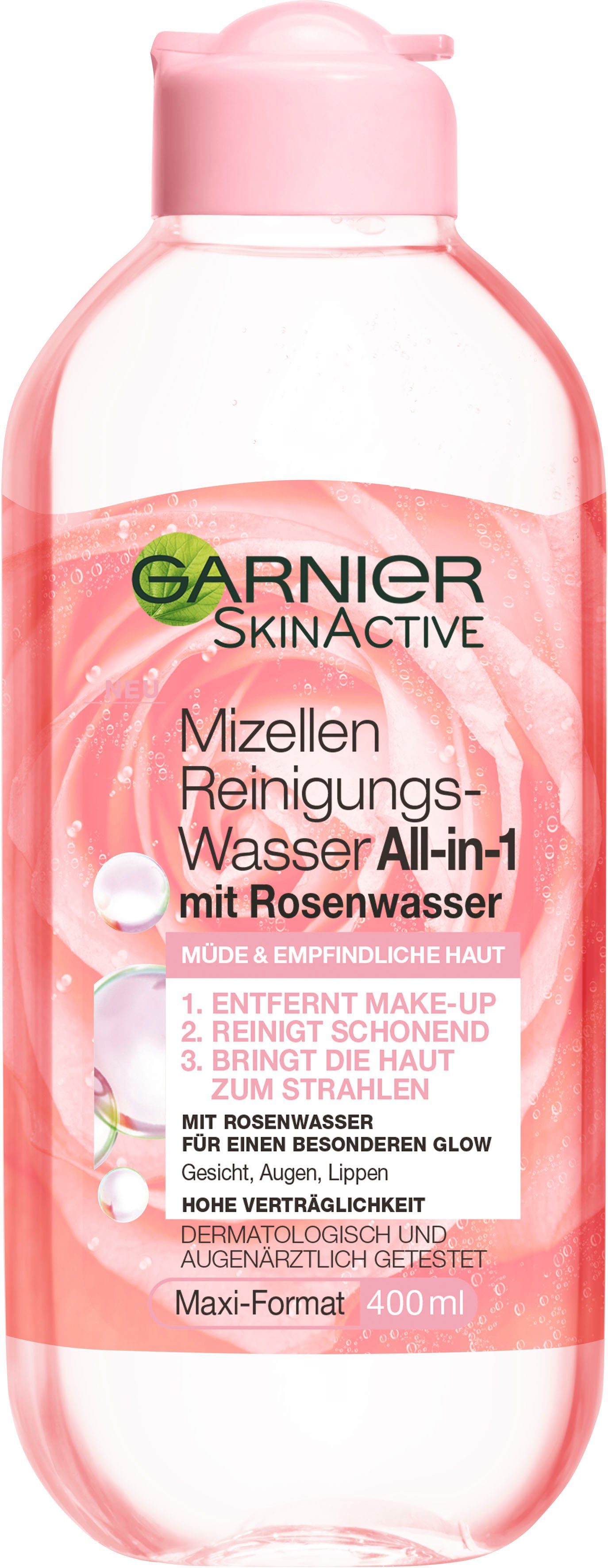 GARNIER All-in-1, Reinigungswasser Mizellen Rosenwasser mit Gesichtswasser