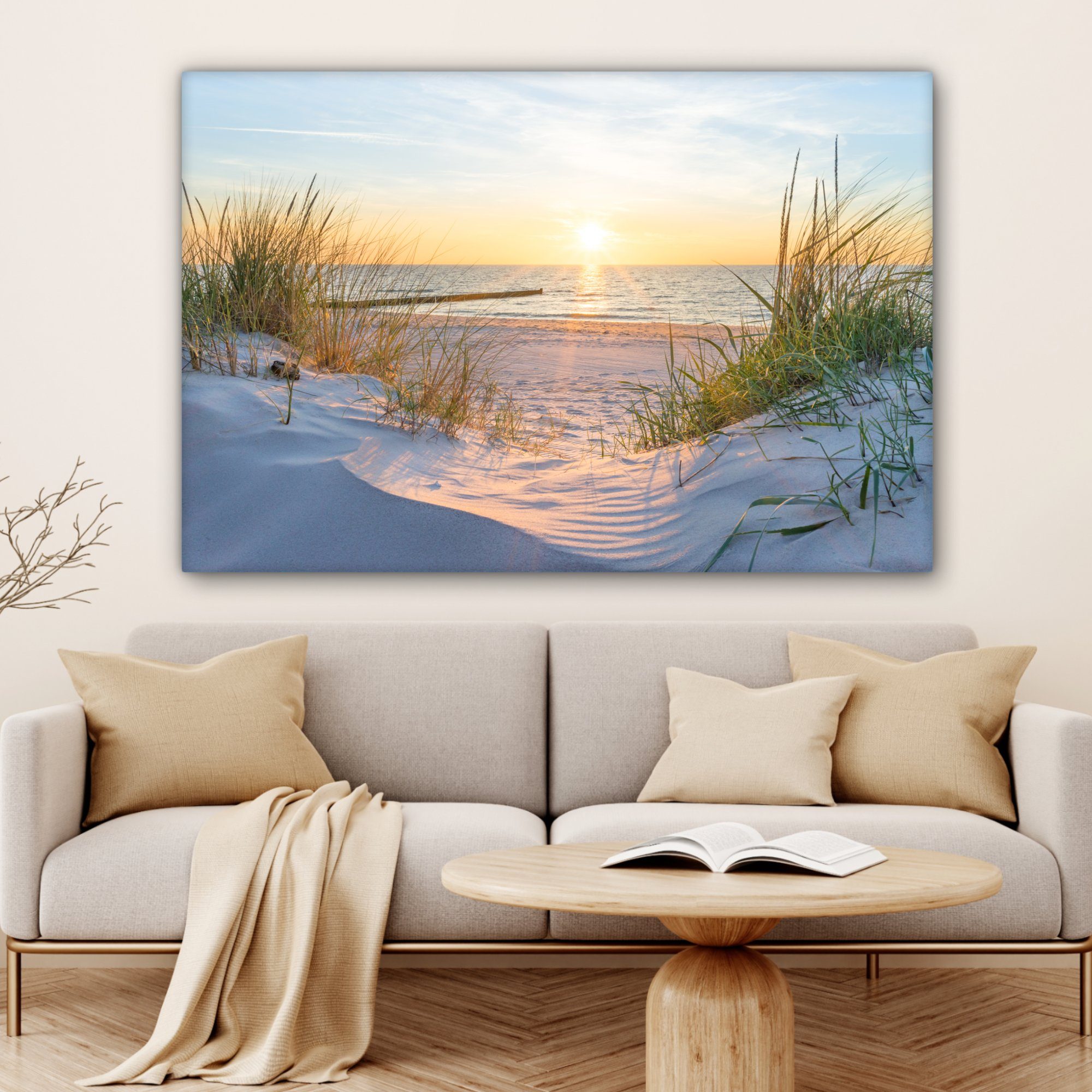 Strand OneMillionCanvasses® (1 XXL, Gemälde, - Wandbild großes, - Horizont, - Sand Düne - Sonne St), Leinwandbild Wohnbereiche, alle für Gras cm 120x80 -