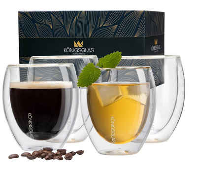 Königsglas Скло-Set Crema doppelwandige Скло 2/4er Glas Set 250 ml Cocktailgläser, Premium Swing Скло aus Borosilikatglas, Trinkglas Kaffee Cappuccino Tasse Teeglas