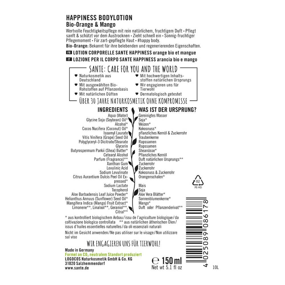 SANTE Körperlotion Bodylotion Happiness - Orange & Mango 150ml 2er Pack
