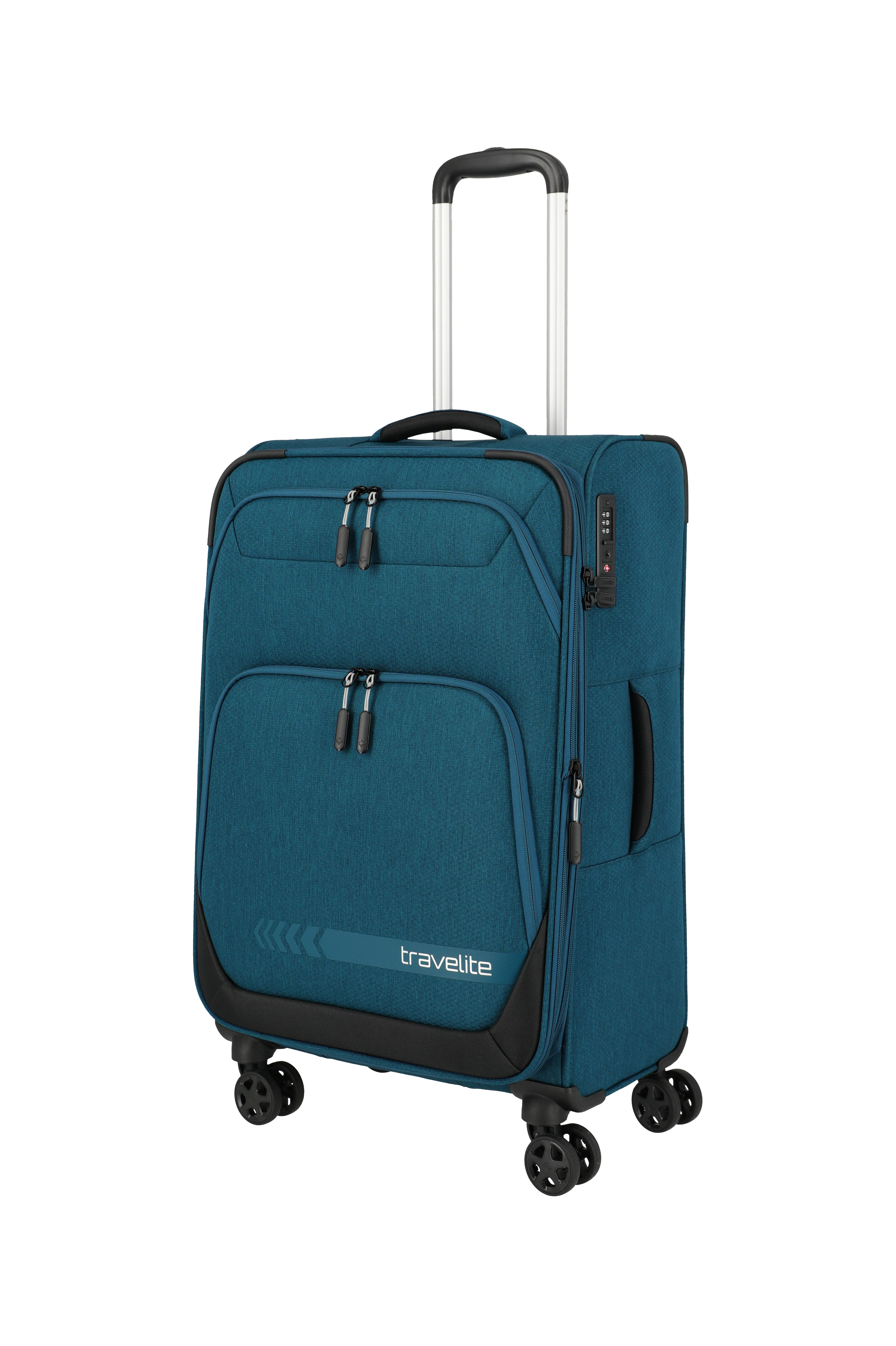 travelite Trolley KICK OFF Reisekoffer, 4 Rollen, 4 Doppelrollen, Außentaschen und Packgurte – leicht und robust