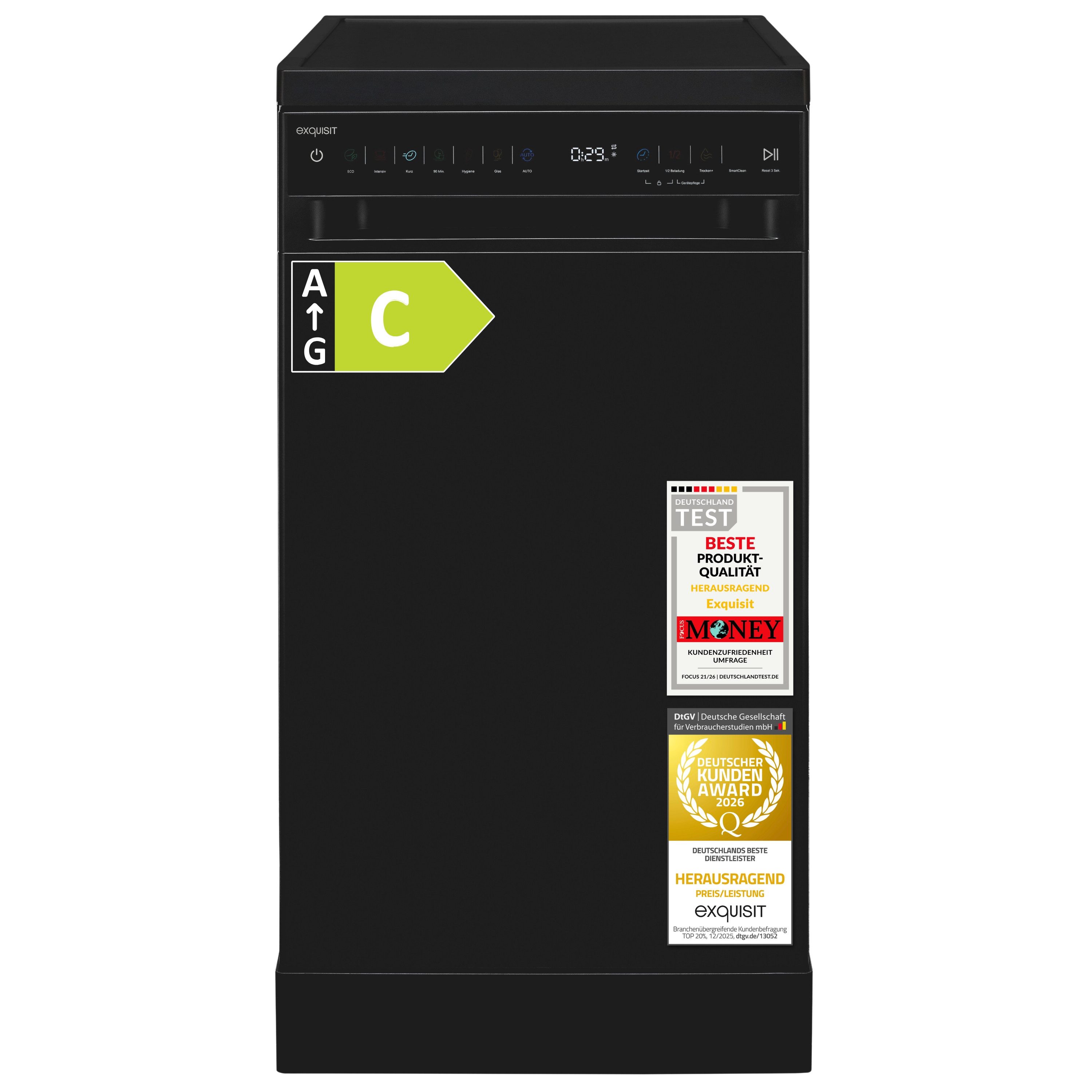 EXQUISE Standgeschirrspüler GSP59311-450C, 9,8 l, 11 Maßgedecke, LED, 2100 W, 84,9 x 44,8 x 59,0 cm, 118,2 cm