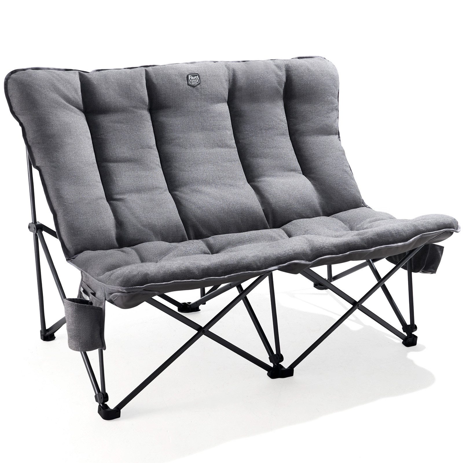 TIMBER RIDGE Campingstuhl Campingsofa Zweisitzer Grau 130cm Breite 300kg Traglast (1 St), mit abnehmbam Bezug und Tasche, grau