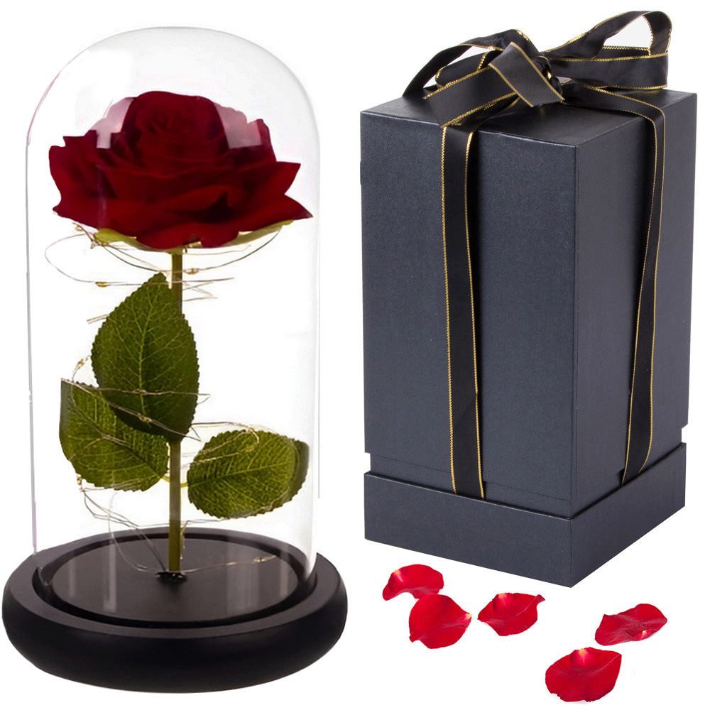 VERK GROUP Geschenkbox Ewige Rose im Glas mit Licht Rose Geschenke für Muttertag