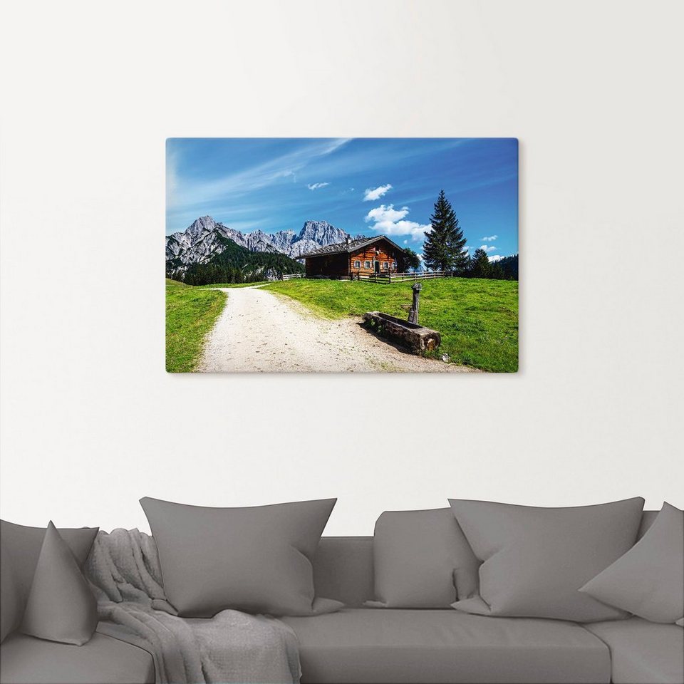 Artland Wandbild Blick auf die Litzlalm mit Hütte, Berge & Alpenbilder (1  St), als Alubild, Leinwandbild, Wandaufkleber oder Poster in versch. Größen