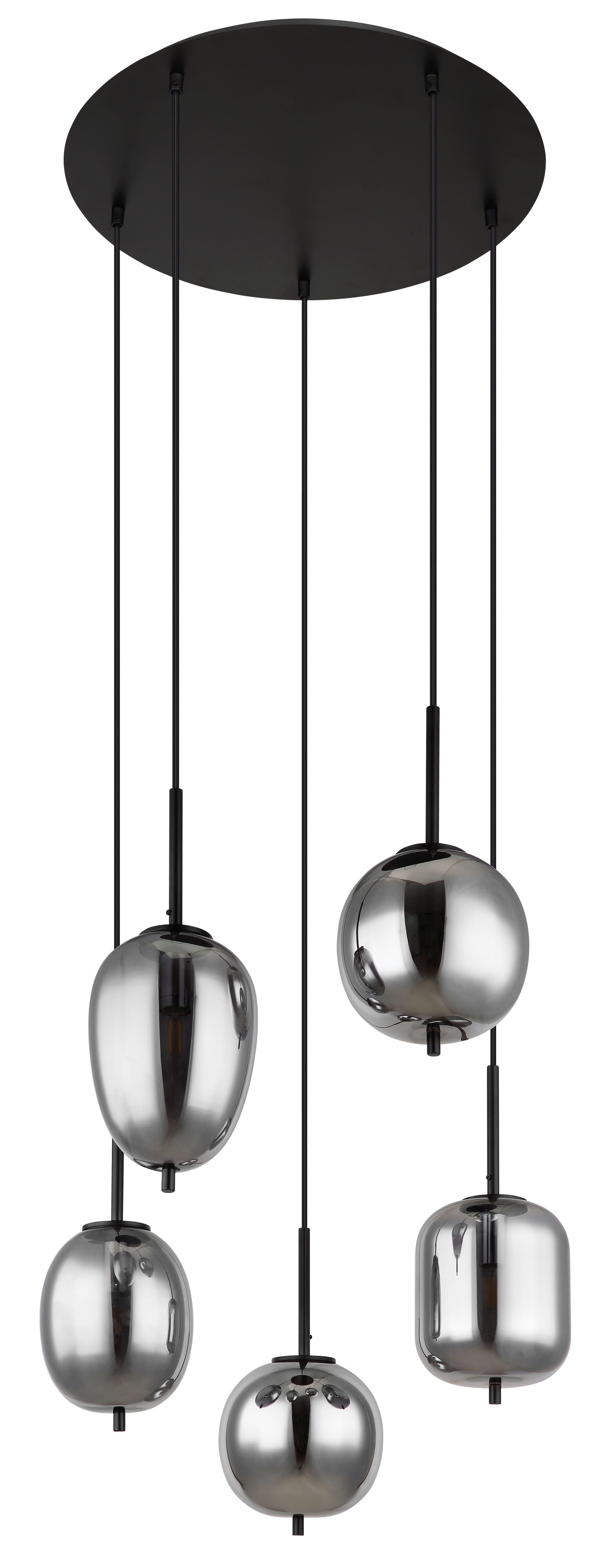 GLOBO LIGHTING Hängeleuchte BLACKY, ohne Leuchtmittel, Hängelampe schwarz Glas rauchfarben unterschiedliche Gläser