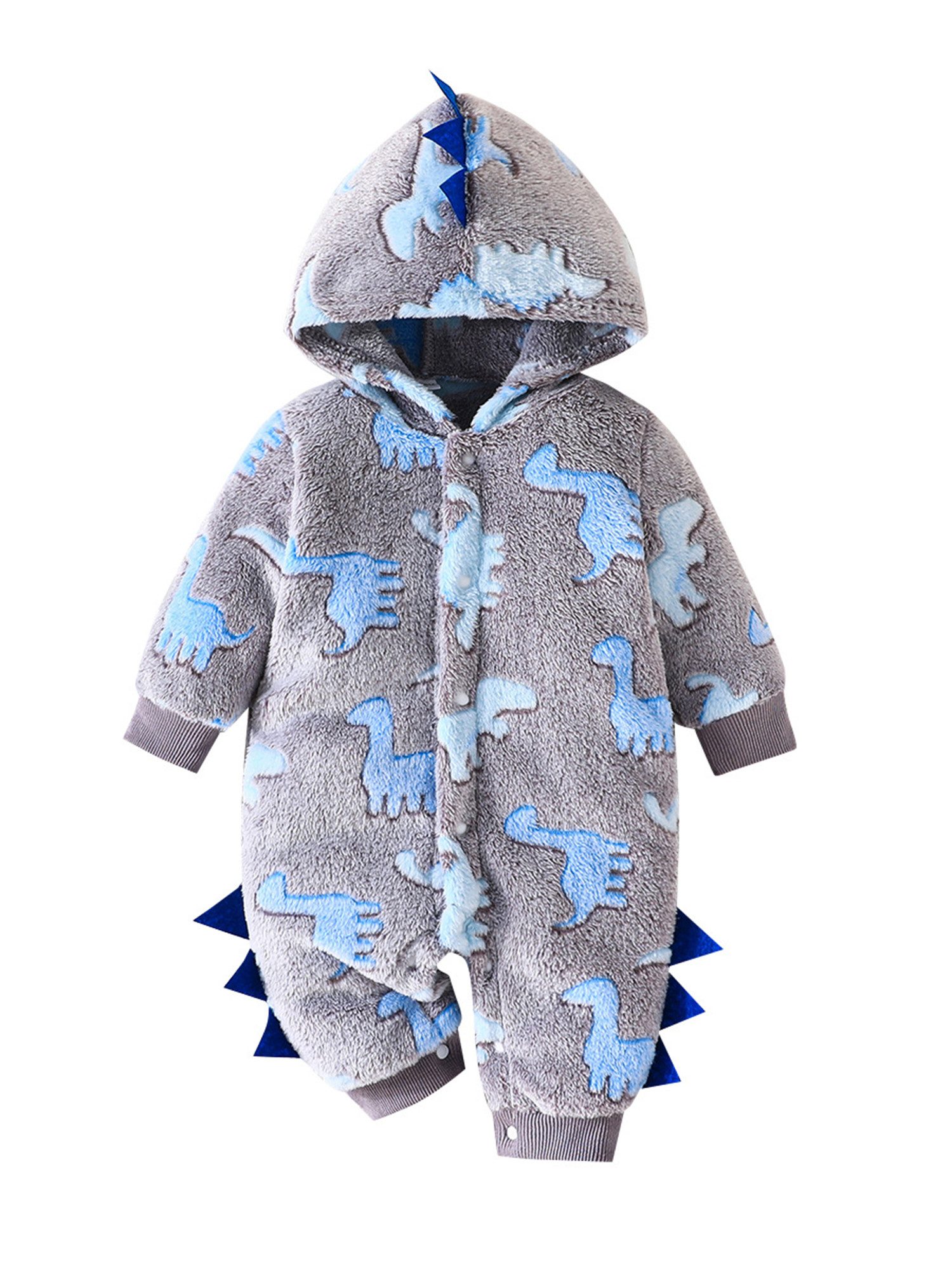 Gluckids Strampler Baby Jungs Langarm Bodysuit mit Kapuze Warmer Overall Babykleidung (1-tlg., fur Frühling & Herbst) täglich Freizeit Kapuzenpullover Cartoon Strampler Flanell Jumpsuit