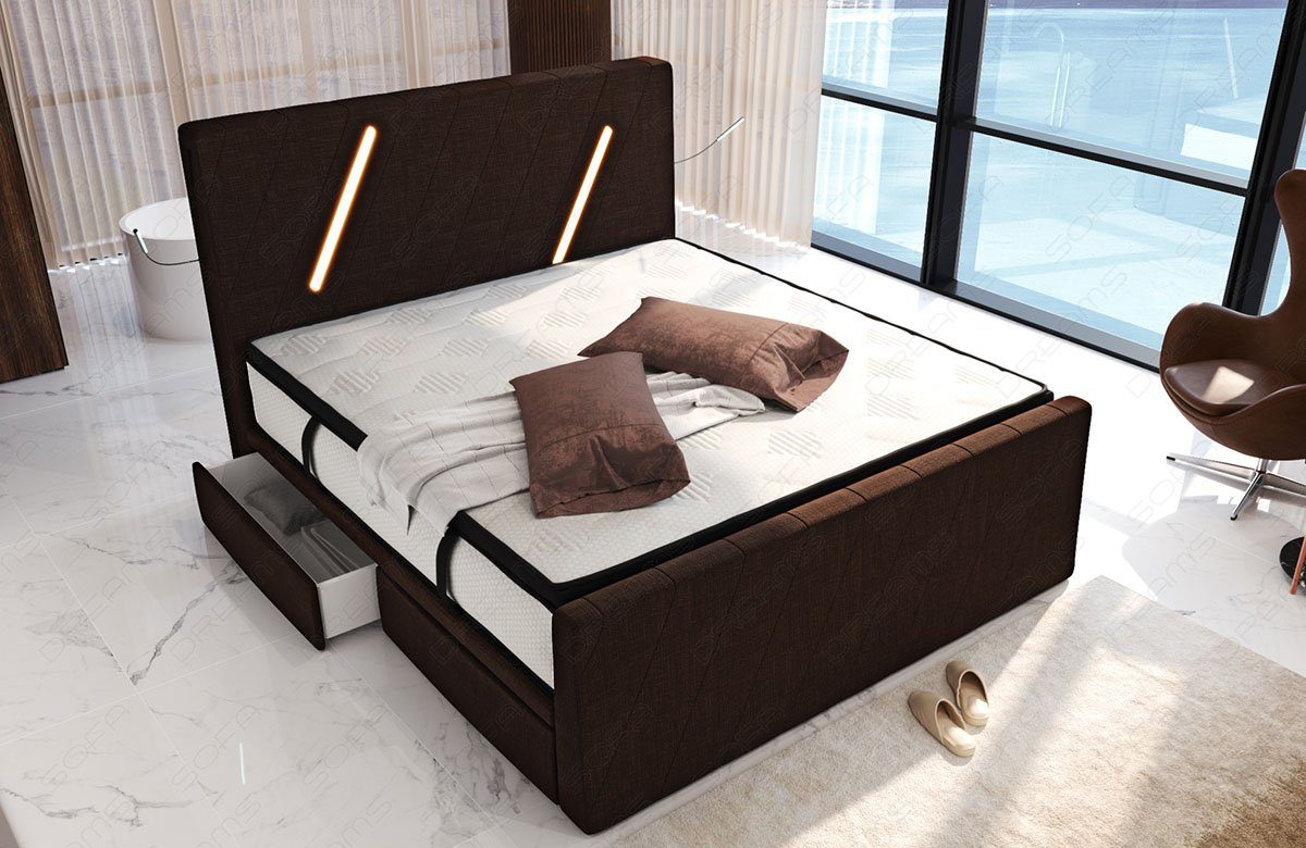 Sofa Dreams Boxspringbett Toulon (6 Teile), Strukturstoff Bezug, Schubladen, LED-Beleuchtung, Matratze, Topper