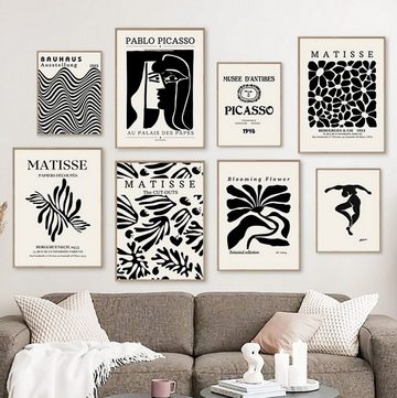 TPFLiving Kunstdruck (OHNE RAHMEN) Poster - Leinwand - Wandbild, Bauhaus - Geometrische Formen - (Henri Matisse - Pablo Picasso), Farben: schwarz und weiß - Größe 10x15cm