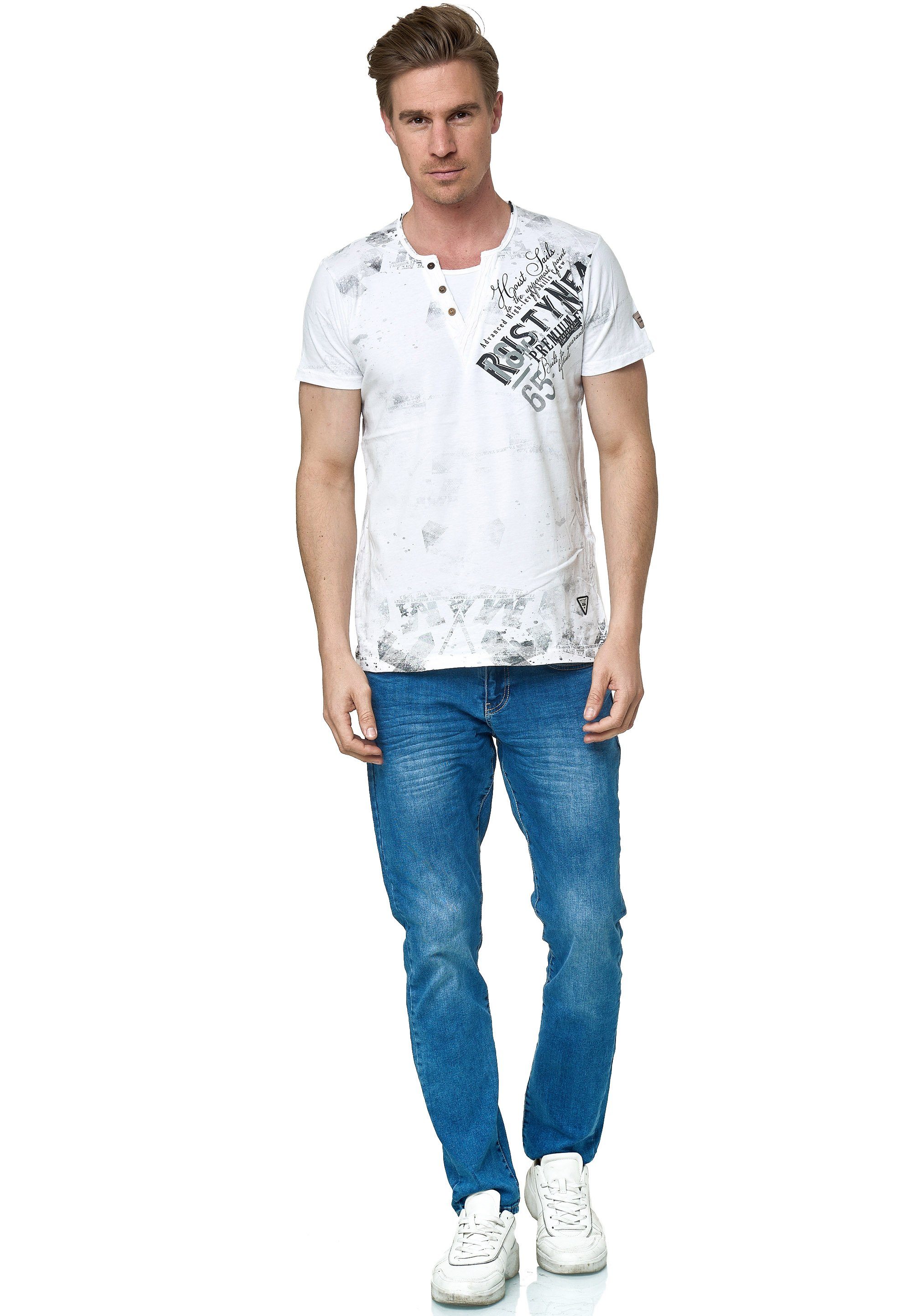 Rusty Neal T-Shirt im coolen Used-Look-Design weiß
