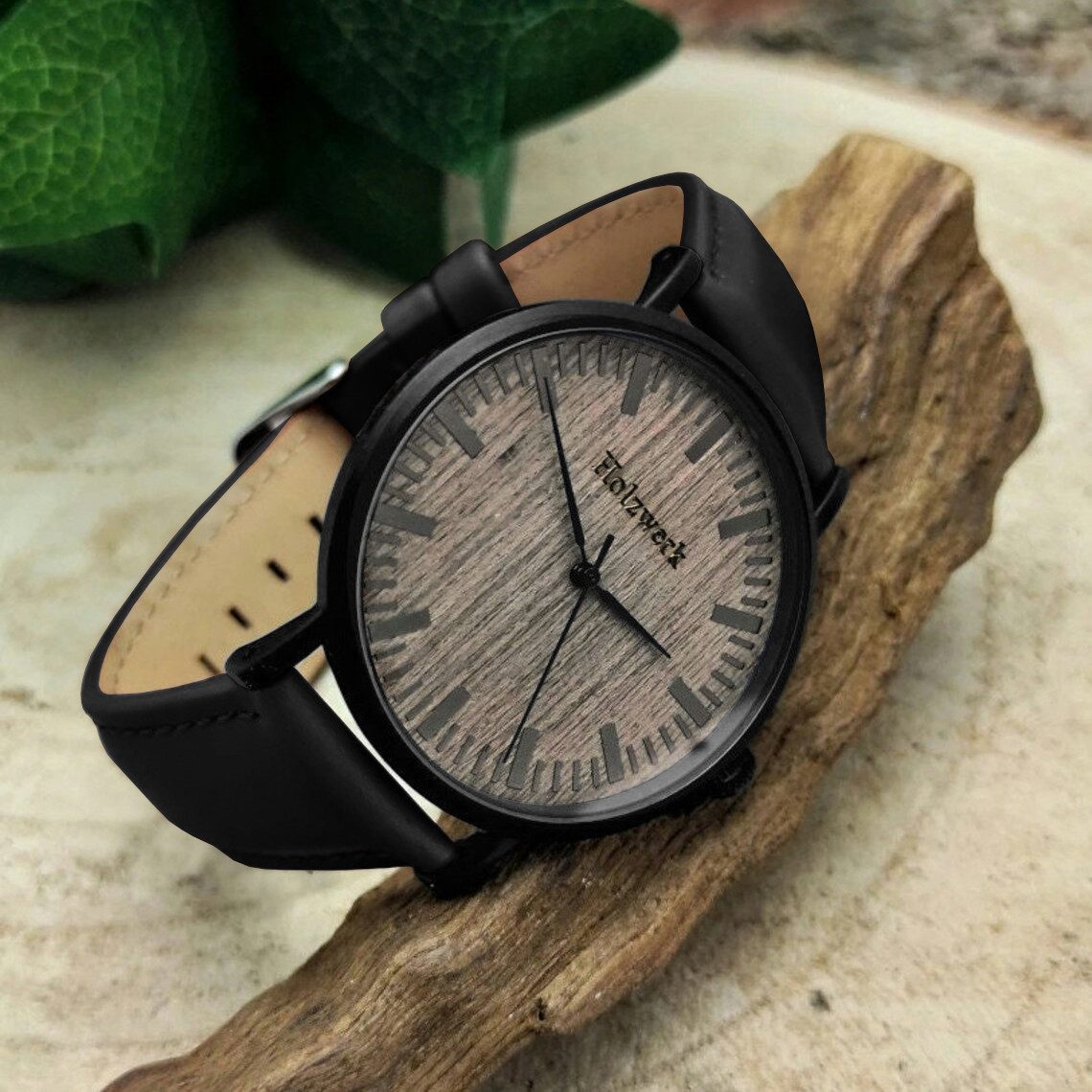 Holzwerk Quarzuhr Designer Edelstahl & Holz Uhr mit Leder Armband, Holz Unikate, flaches 4 mm Gehäuse, ideal auch als Geschenk