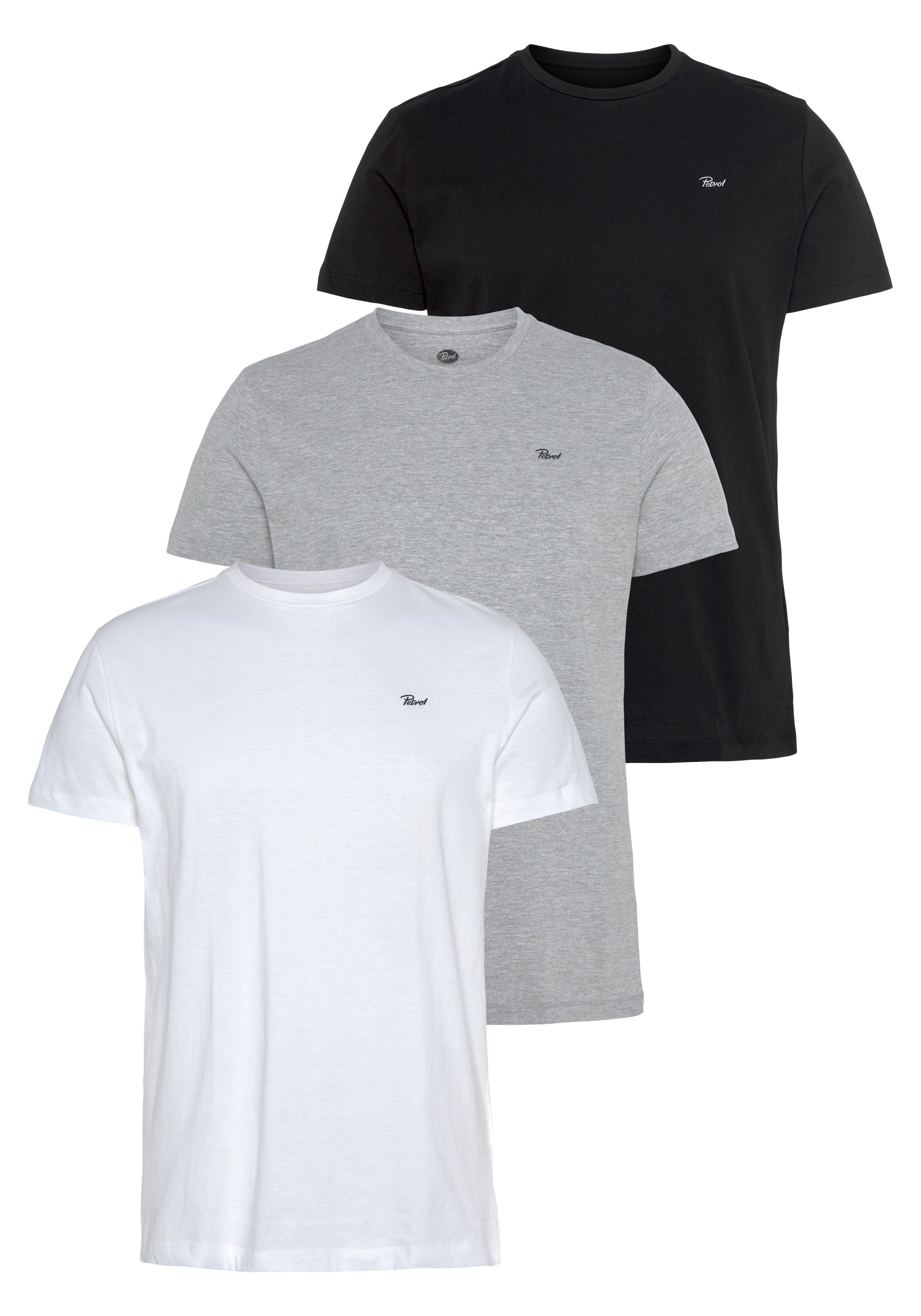 Petrol Industries T-Shirt (Packung, 3-tlg., 3er-Pack) Bright White/ Dark black/Grey Melee