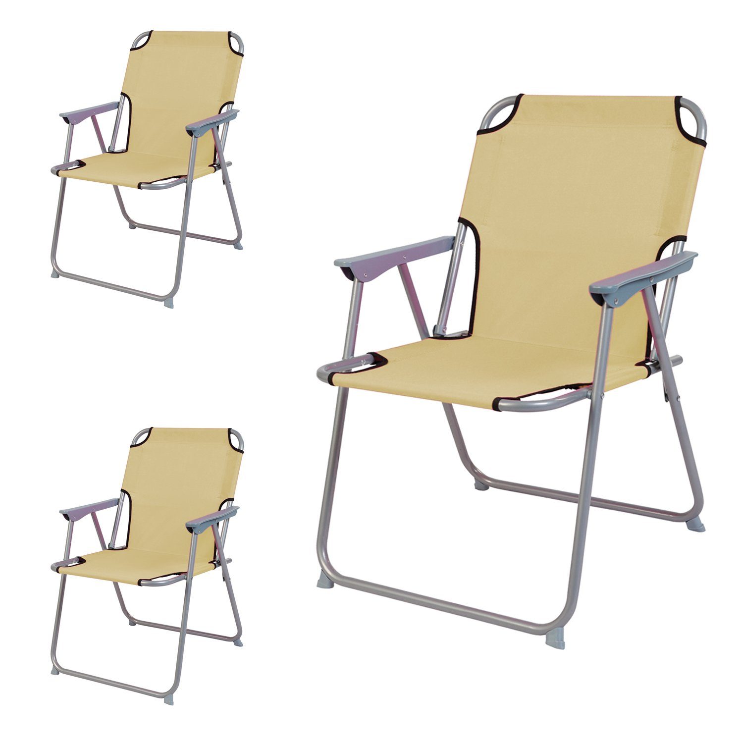 Klappstuhl 3 Stück Campingstuhl Stoff Oxfort Metall Beige