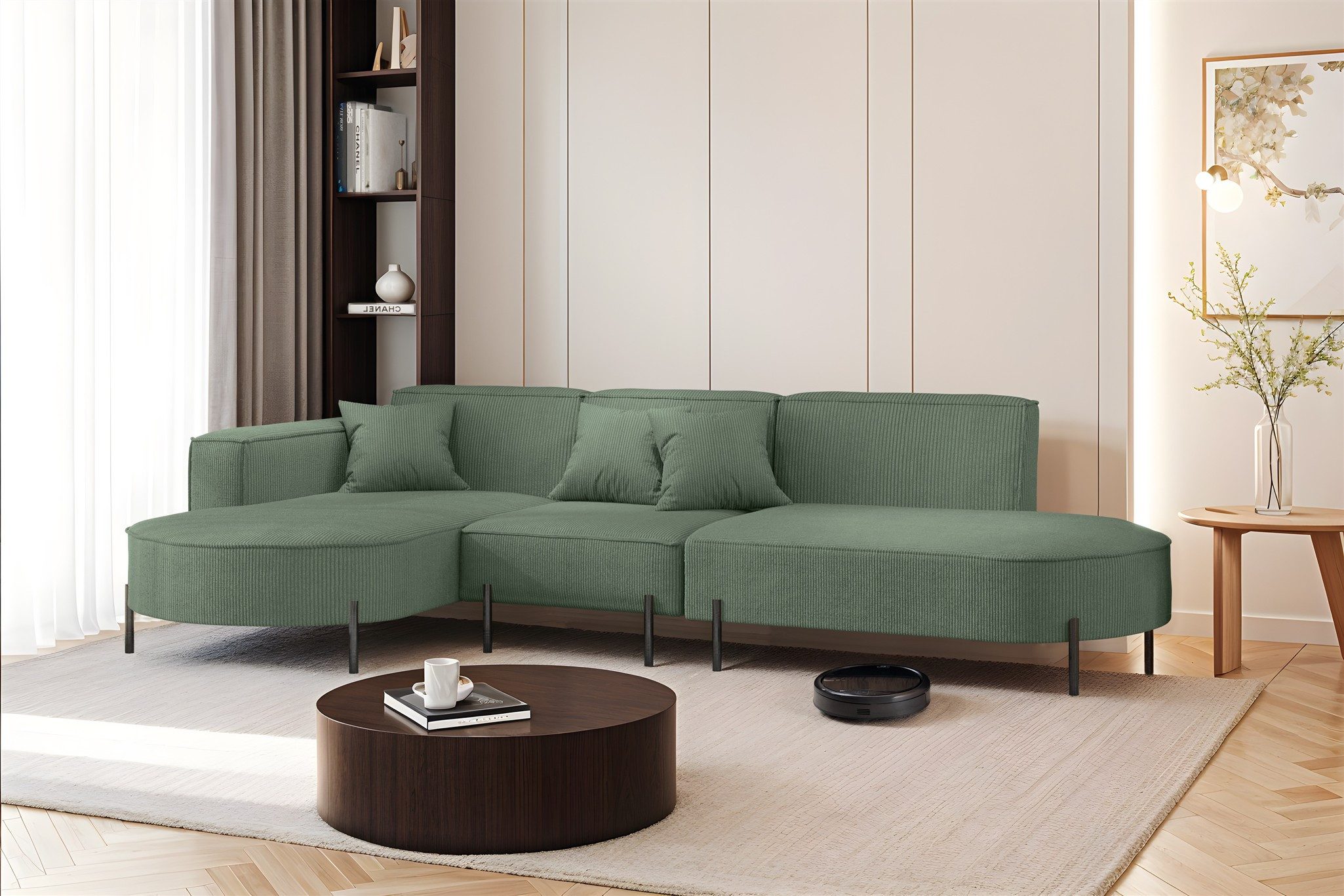Ecksofa Sofa VALENCIA mit Ottomane in Stoff Scala