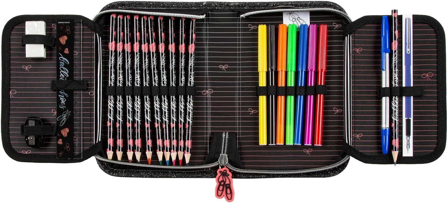 GOLDKIDS Federmäppchen Federmappe Federtasche Ballerina Tänzerin Motiv, (mit Inhalt 22-teilig Buntstifte, 1-tlg., Kugelschreiber Lineal Anspitzer), Fasermaler Radiergummi Etui inkl Hausaufgabenheft