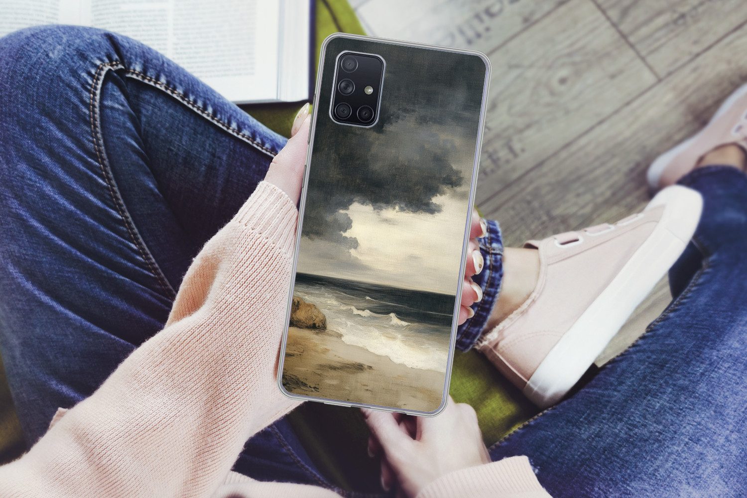 MuchoWow Handyhülle für Samsung Galaxy A51 Küste - Wellen - Felsen - Sturm, Smartphone-Bumper, Print, Handy Schutzhülle Dünn