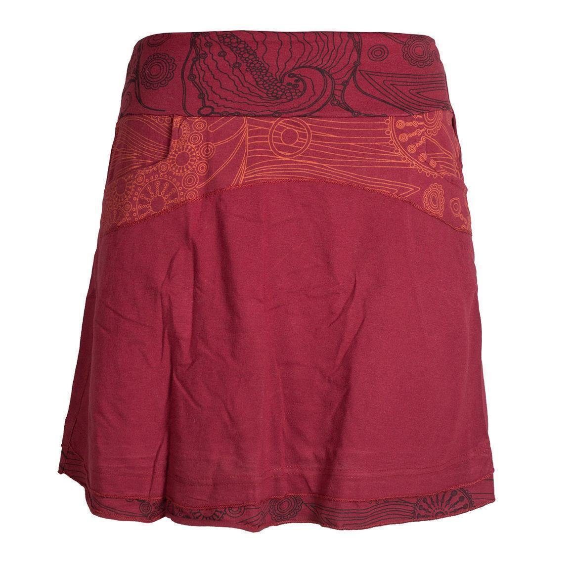 Lagenlook Taschen Style Breiter Boho Bedruckter mit dunkelrot Vishes Hippie, Bund Rock Minirock Cacheur, Elfen, Goa,