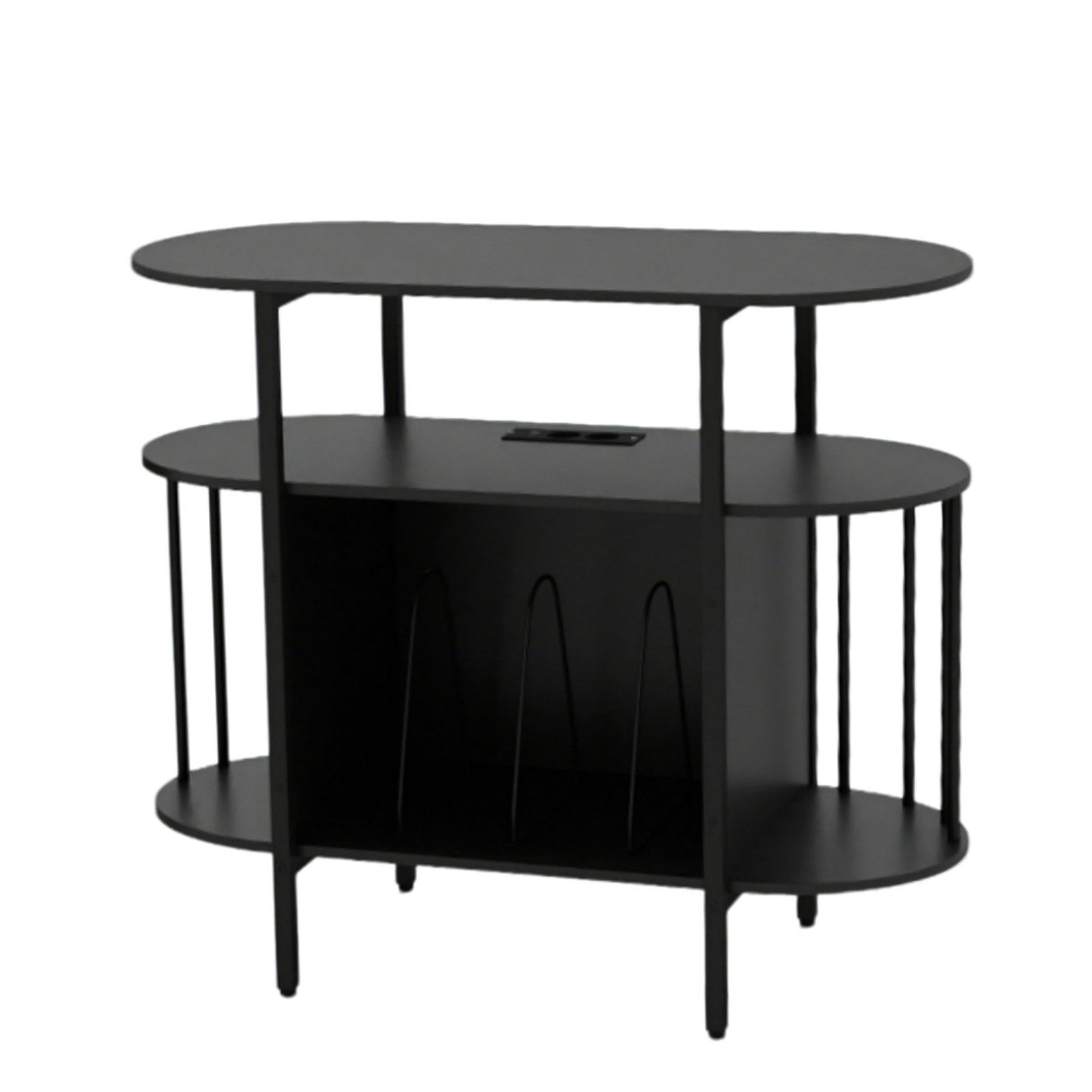 COSTWAY Sideboard Plattenspieler-Ständer mit LED, Ladestation, Schallplattenständer